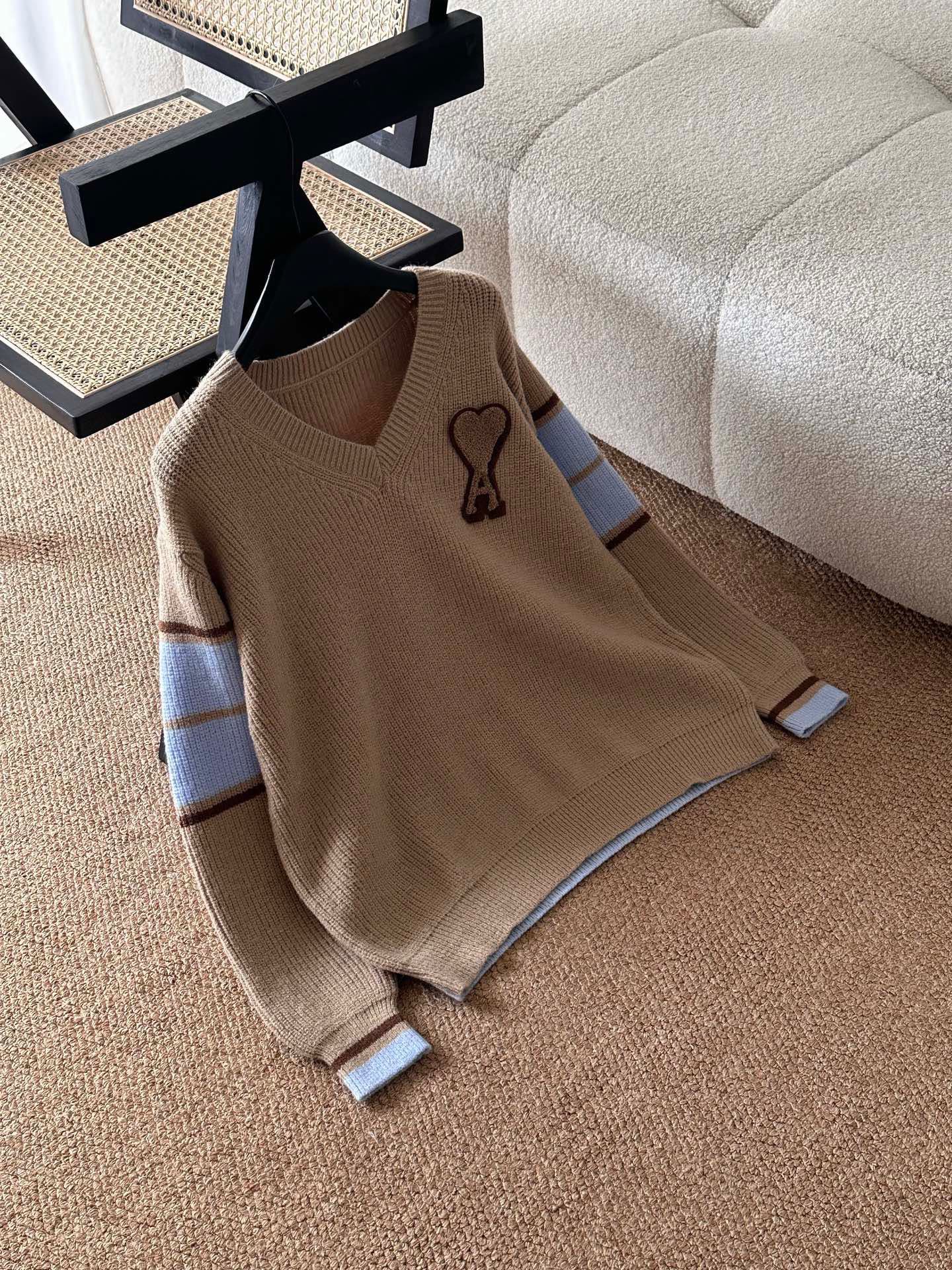AMI Paris Warm Khaki V-Neck Sweater