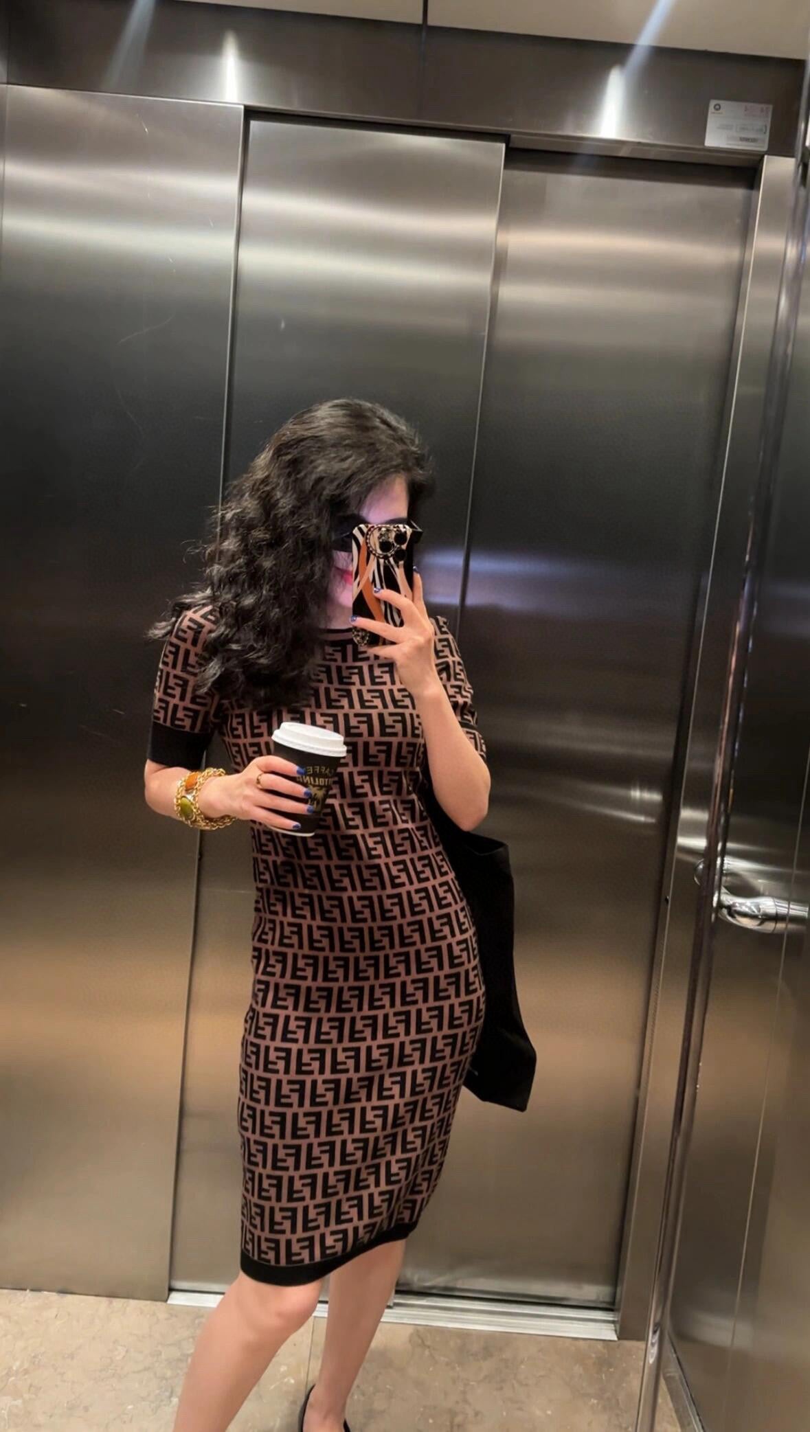 Fendi Double F Monogram Jacquard Knit Dress