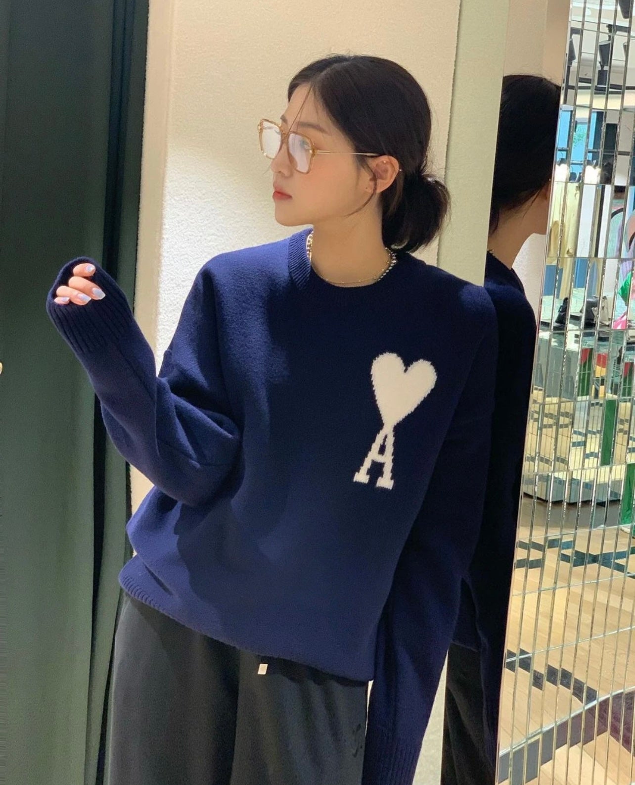 AMI Paris Heart Letter Knit Sweater