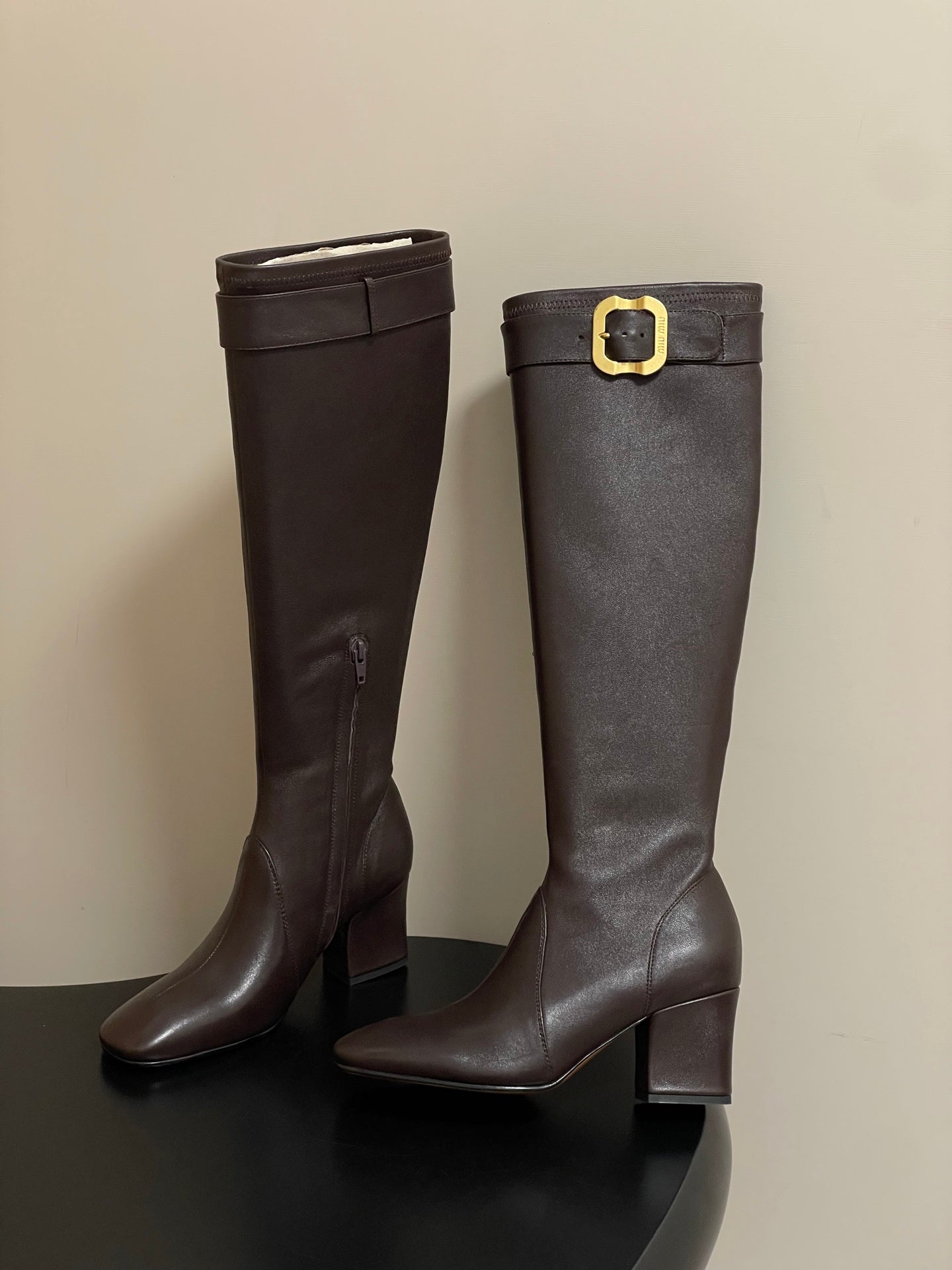 Miu Miu Buckle Stretch Over-the-Knee Boots – 25FW