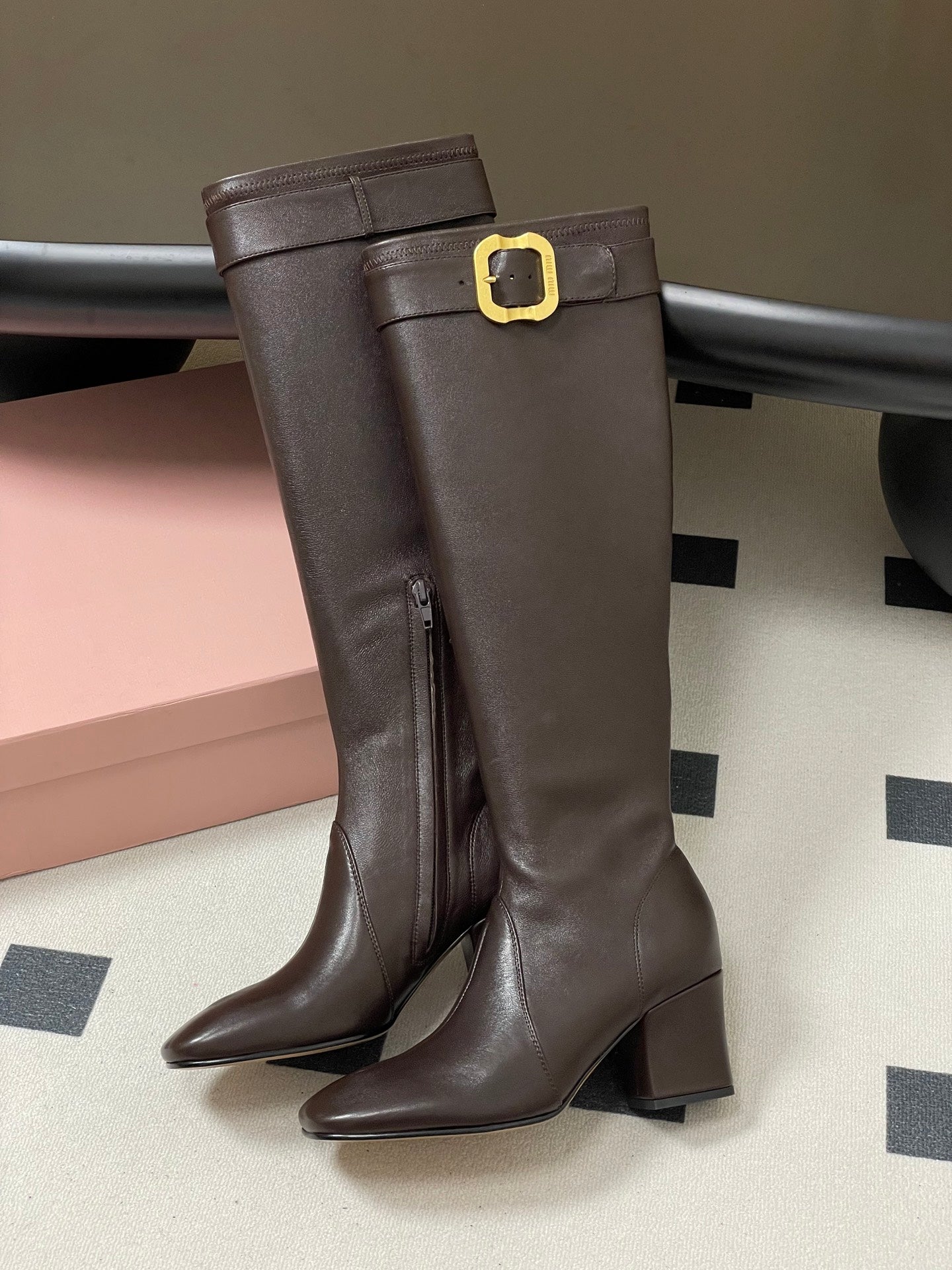 Miu Miu Buckle Stretch Over-the-Knee Boots – 25FW