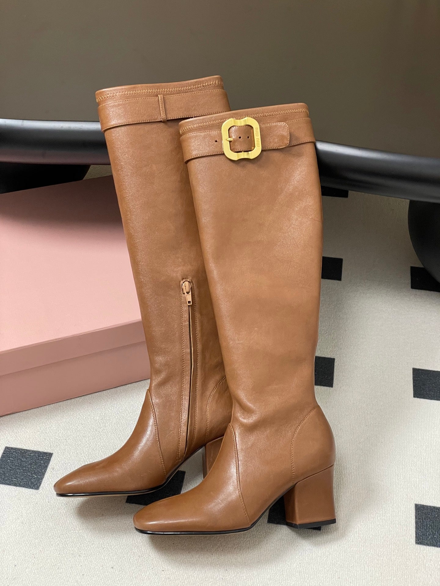 Miu Miu Buckle Stretch Over-the-Knee Boots – 25FW