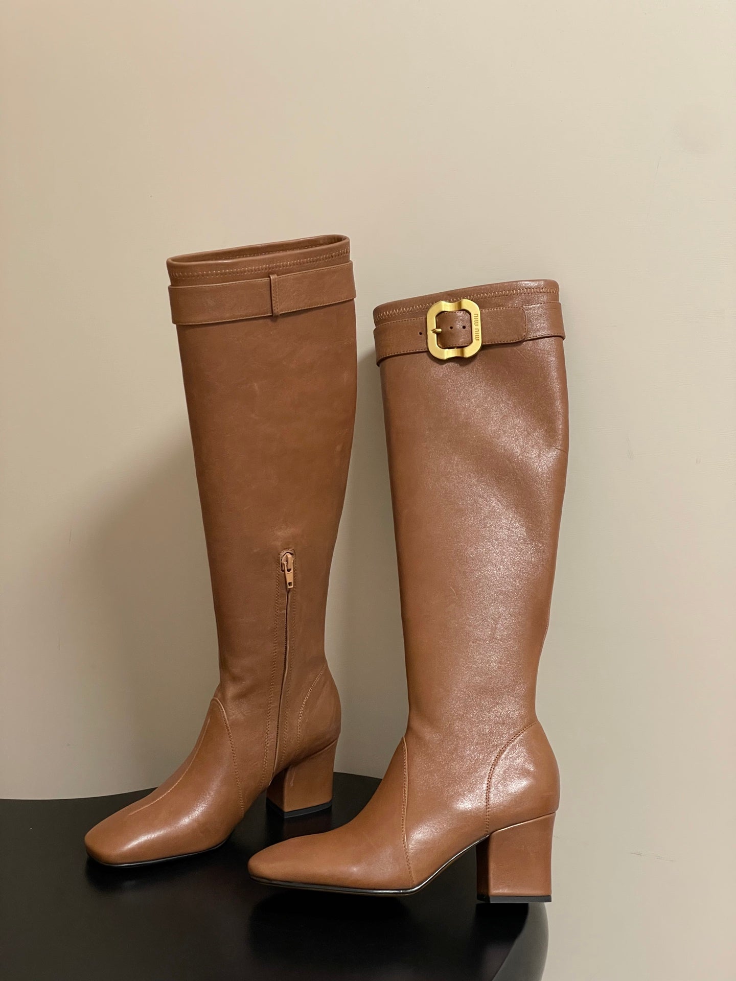 Miu Miu Buckle Stretch Over-the-Knee Boots – 25FW