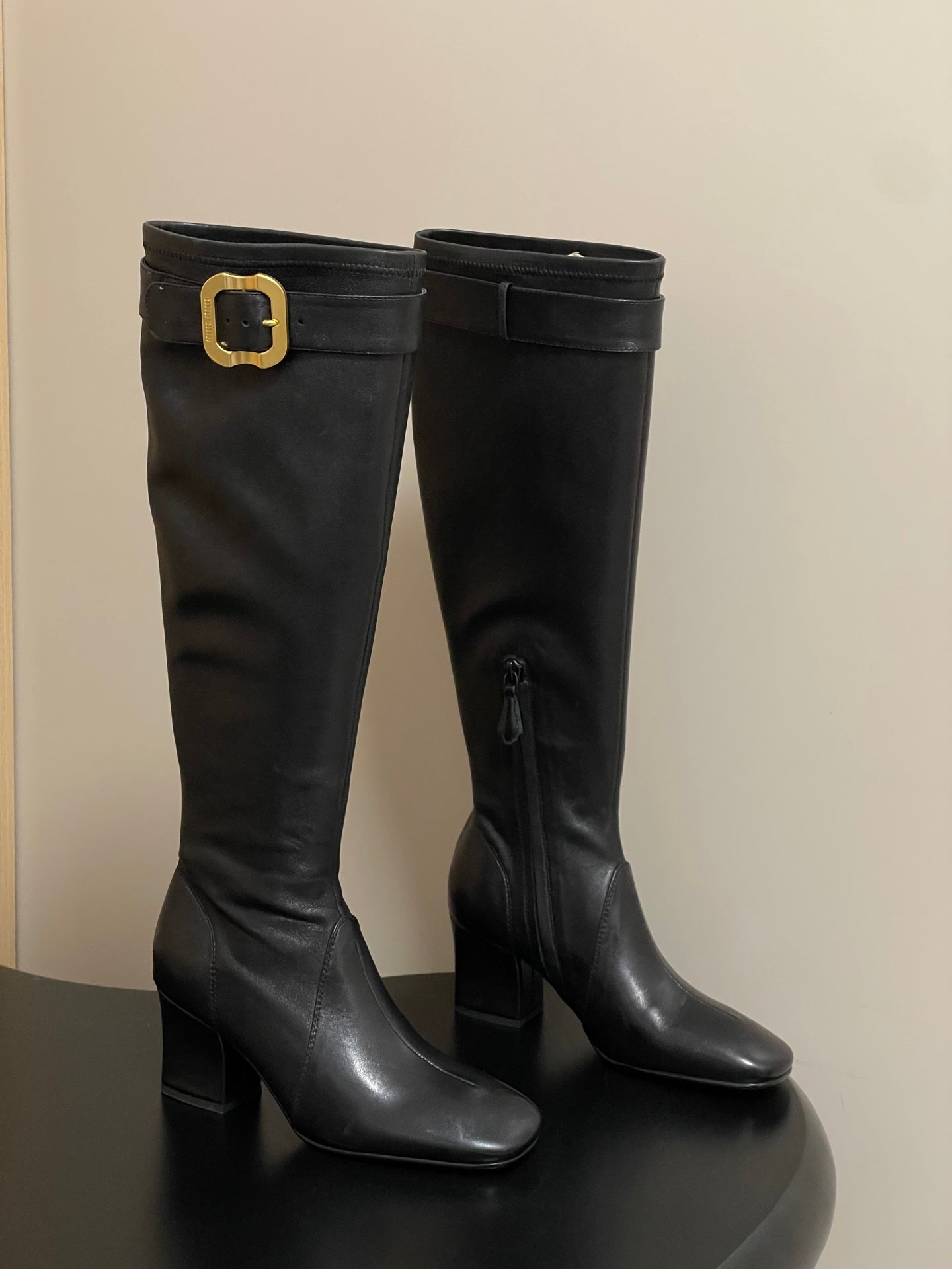 Miu Miu Buckle Stretch Over-the-Knee Boots – 25FW