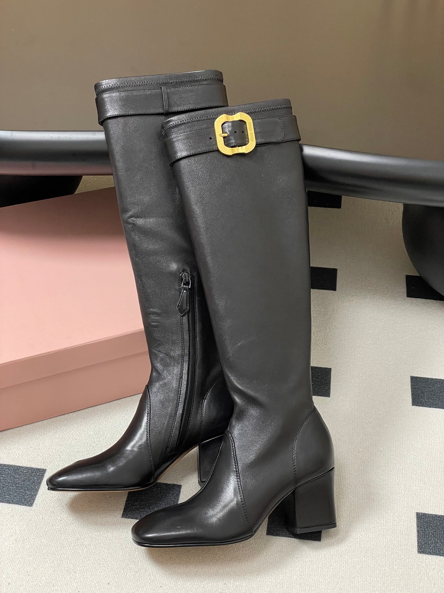 Miu Miu Buckle Stretch Over-the-Knee Boots – 25FW