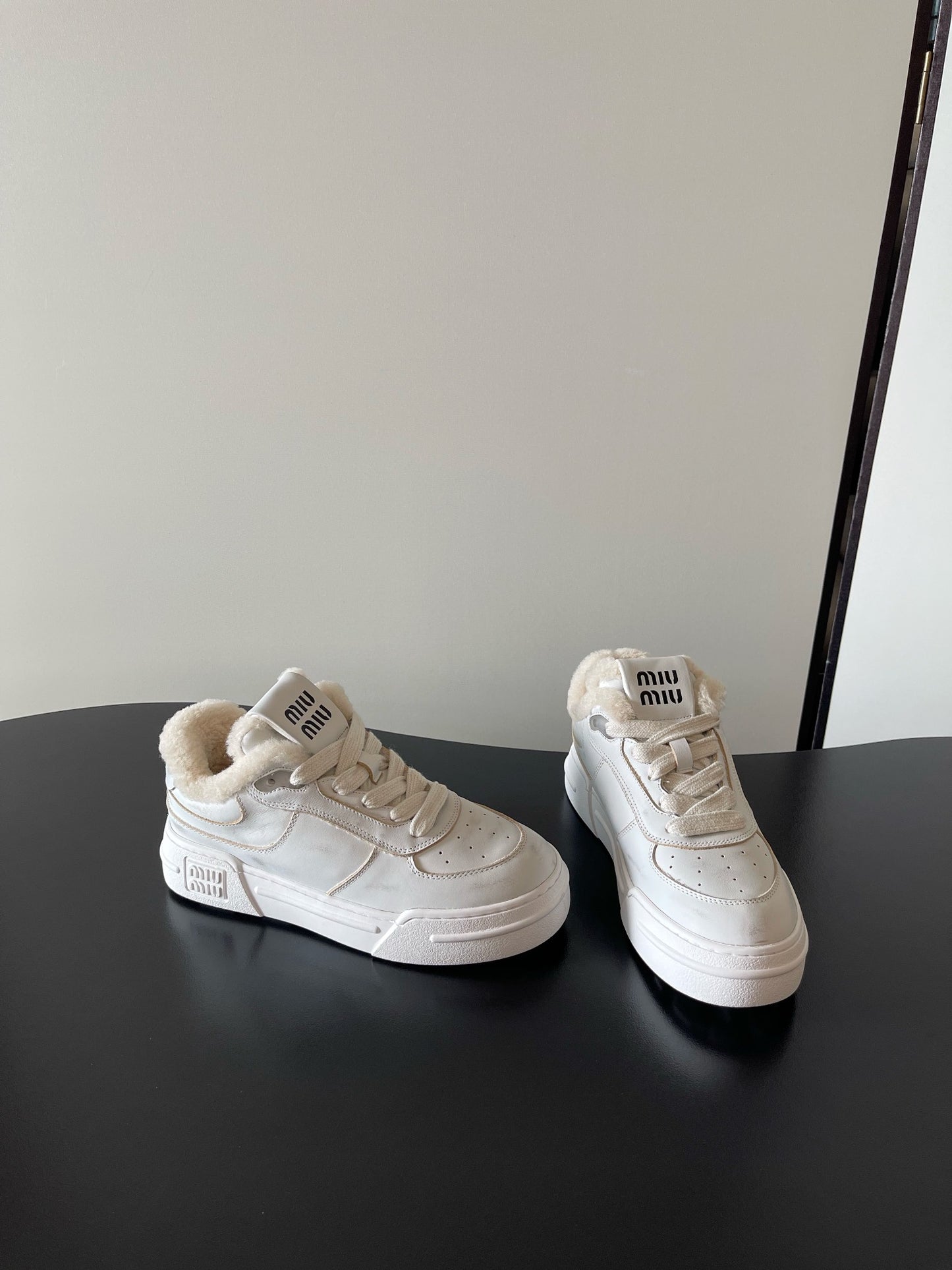 Miu Miu Distressed Retro German Training Sneakers