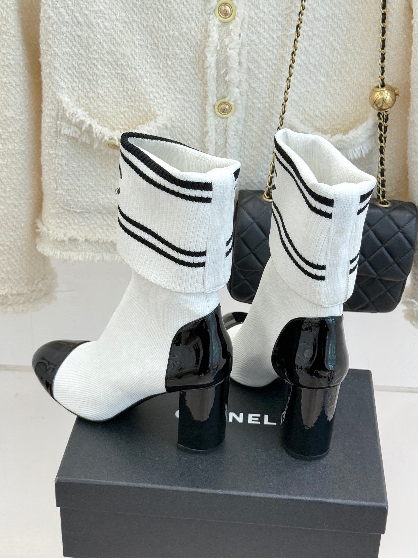 Chanel Classic Embroidered Double C Color-Block Sock Boots