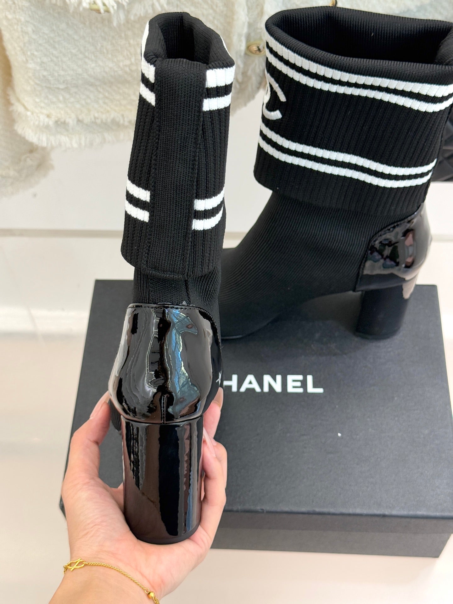 Chanel Classic Embroidered Double C Color-Block Sock Boots