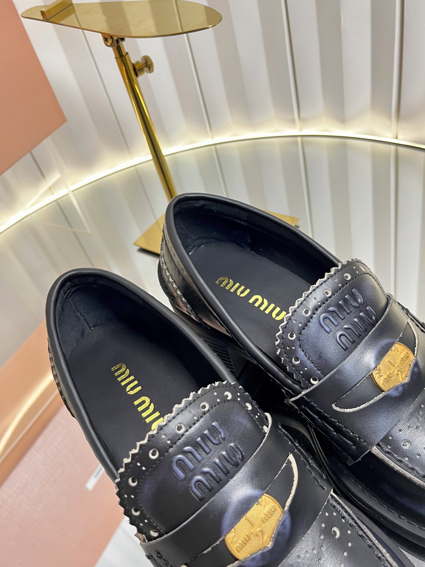 Miu Miu Retro Baroque Coin Platform Loafers