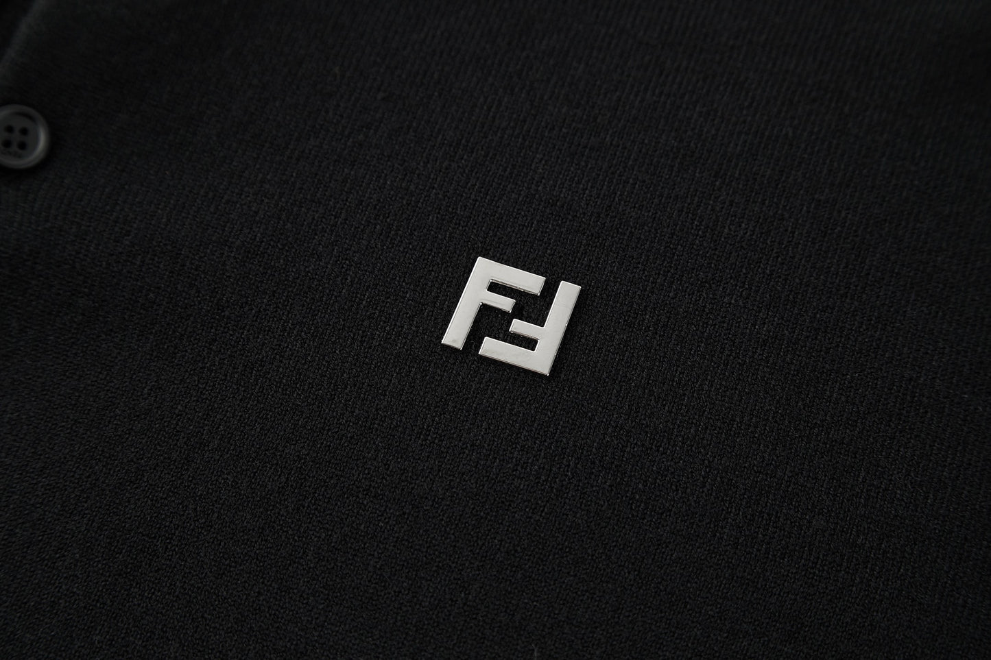 Fendi Knitted Long Sleeve Polo Shirt with Micro FF Detail