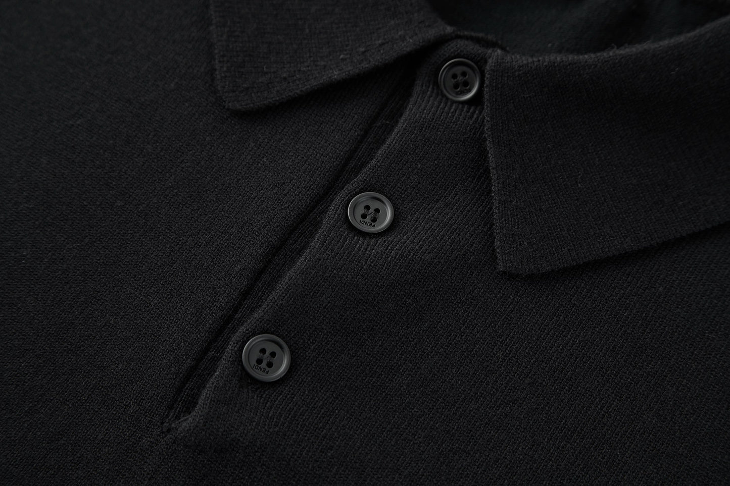 Fendi Knitted Long Sleeve Polo Shirt with Micro FF Detail