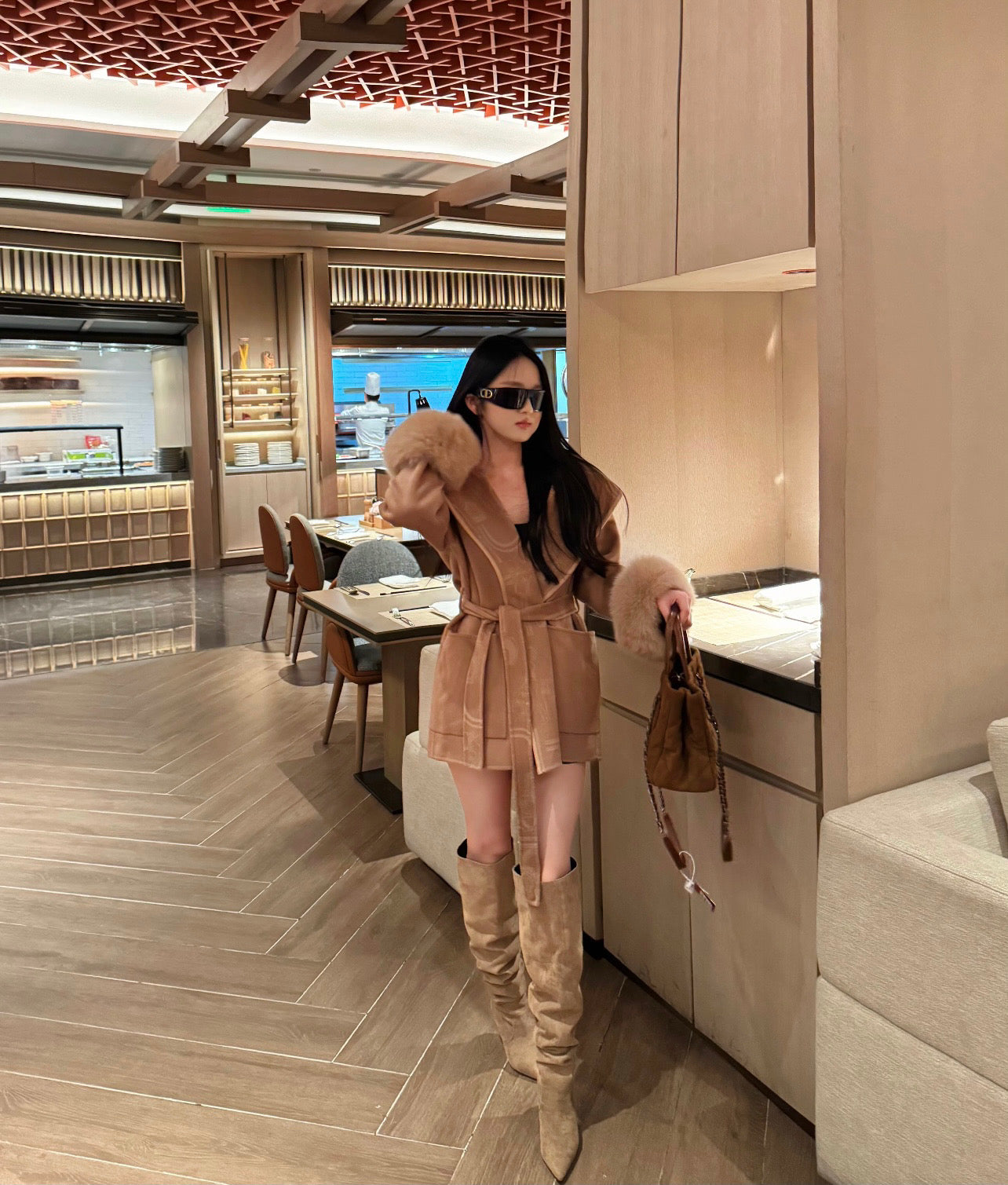 Hermès Old Money Style Detachable Fur Sleeve Wool Coat