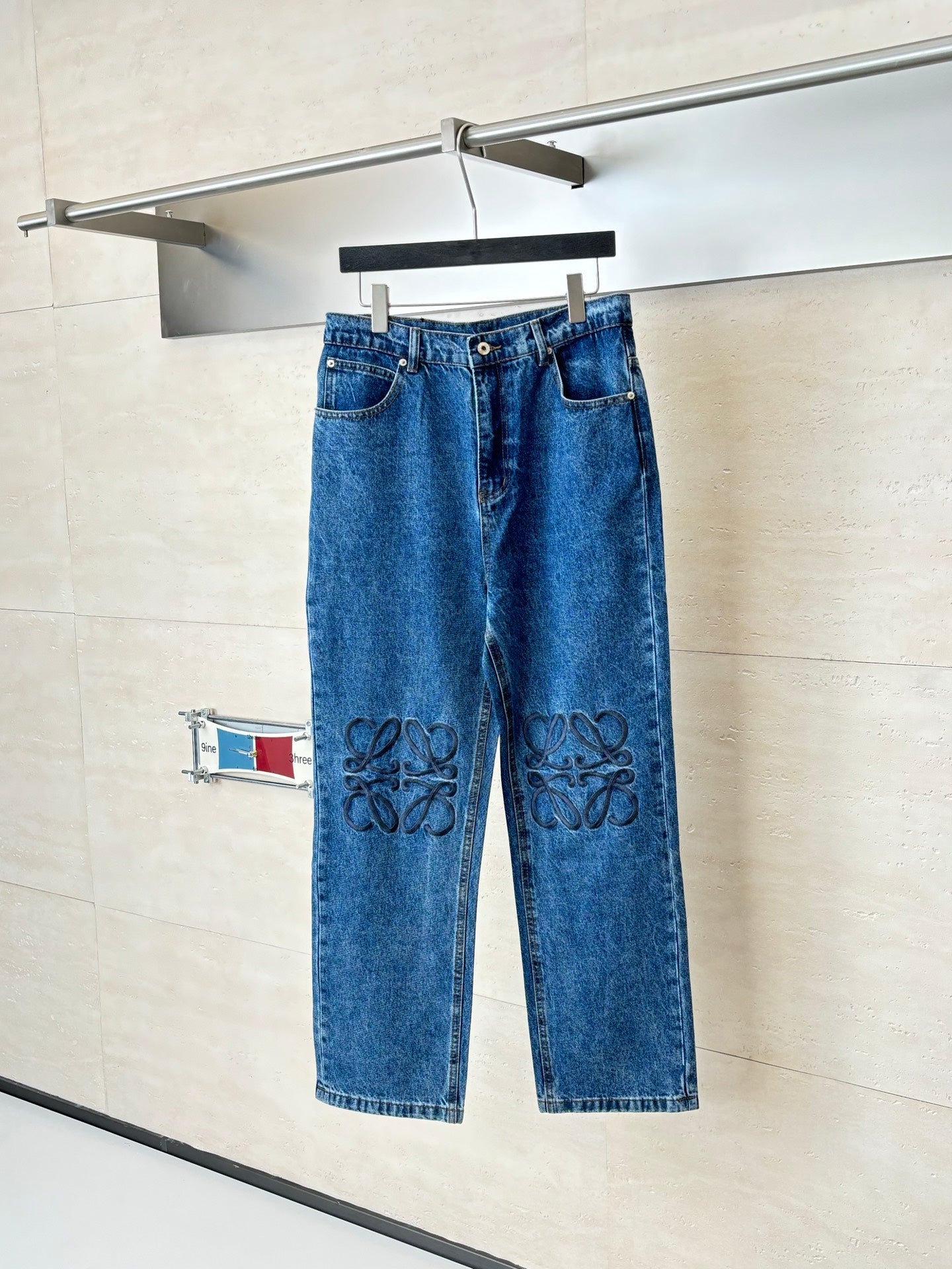 Loewe Anagram Embroidered Washed Distressed Jeans