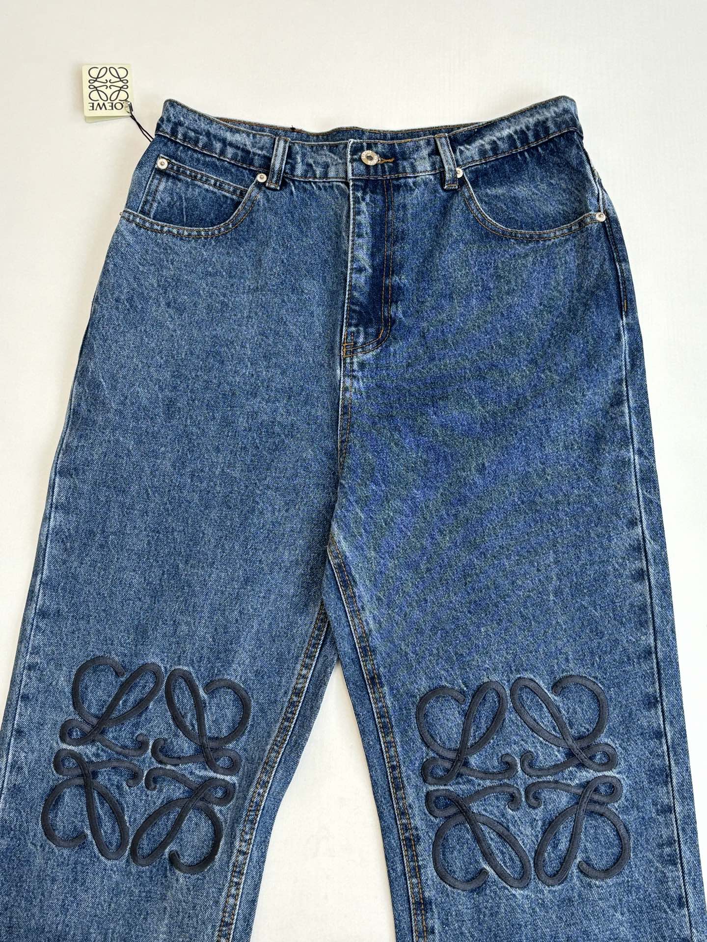 Loewe Anagram Embroidered Washed Distressed Jeans