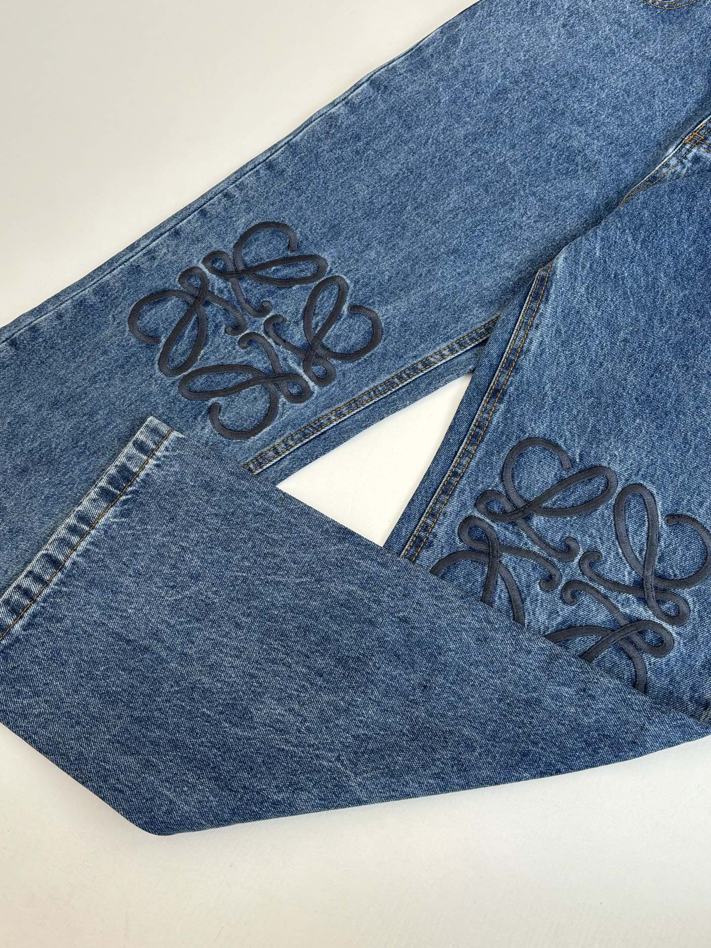 Loewe Anagram Embroidered Washed Distressed Jeans