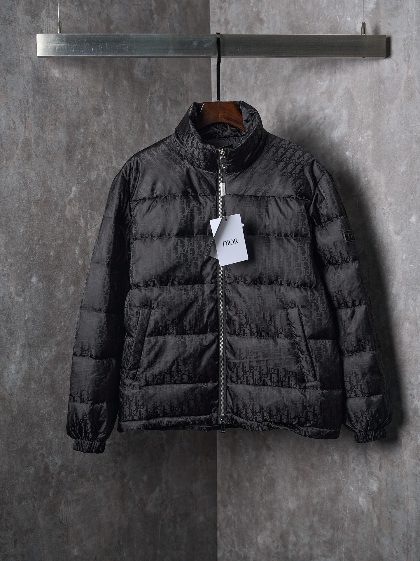 Dior Full Print Jacquard Stand Collar Puffer Jacket