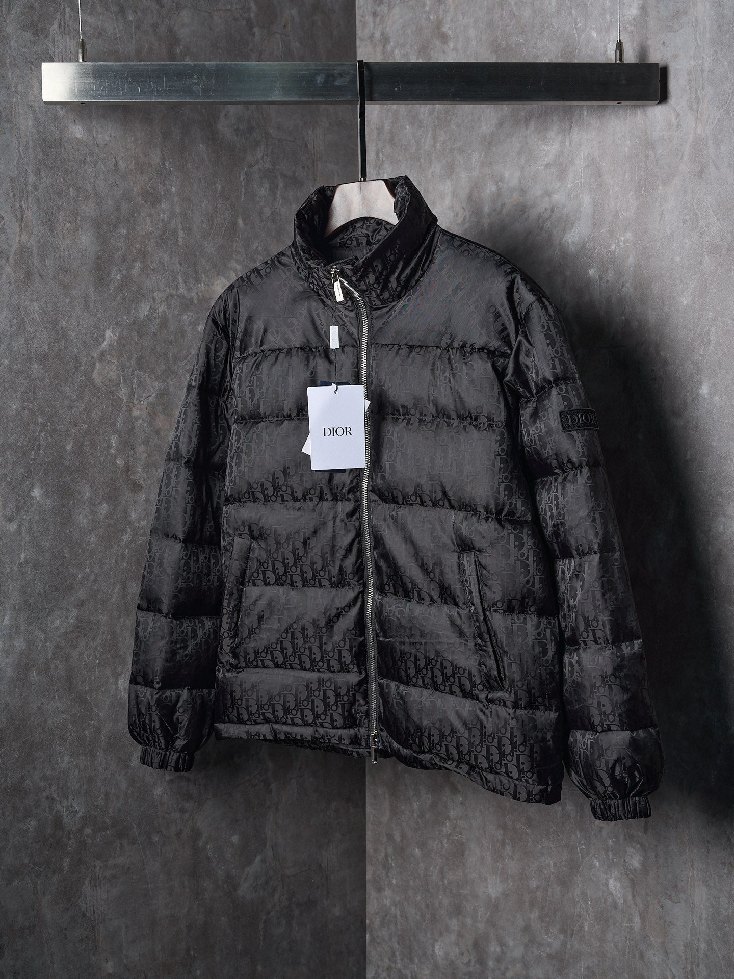 Dior Full Print Jacquard Stand Collar Puffer Jacket