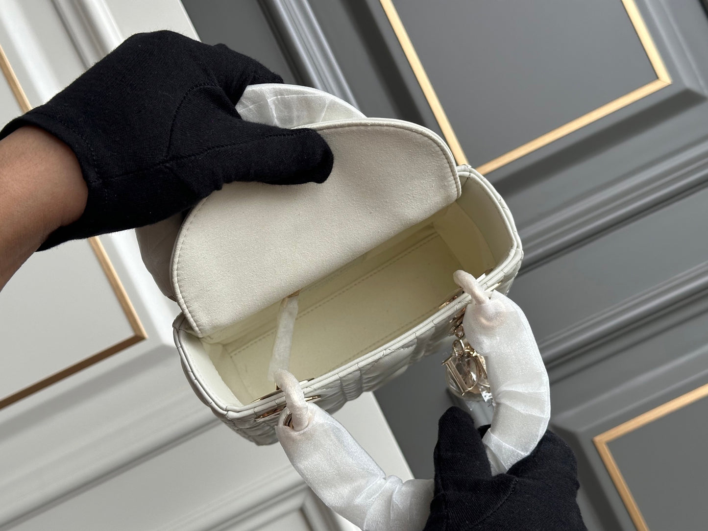 Dior Lady Dior Three-Grid Lambskin Shoulder Bag