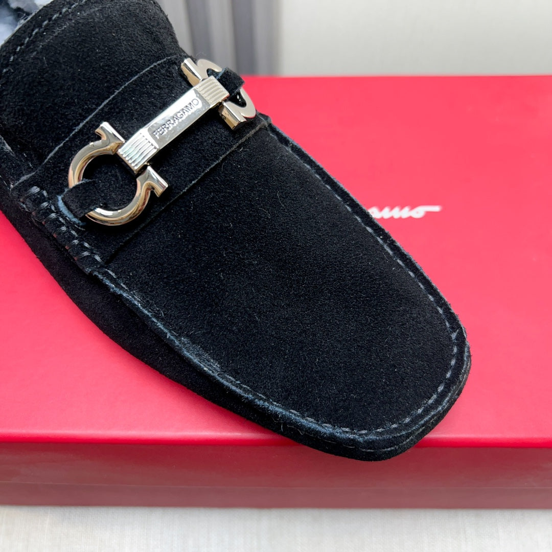 Ferragamo Imported Cowhide Fur-Lined Loafers