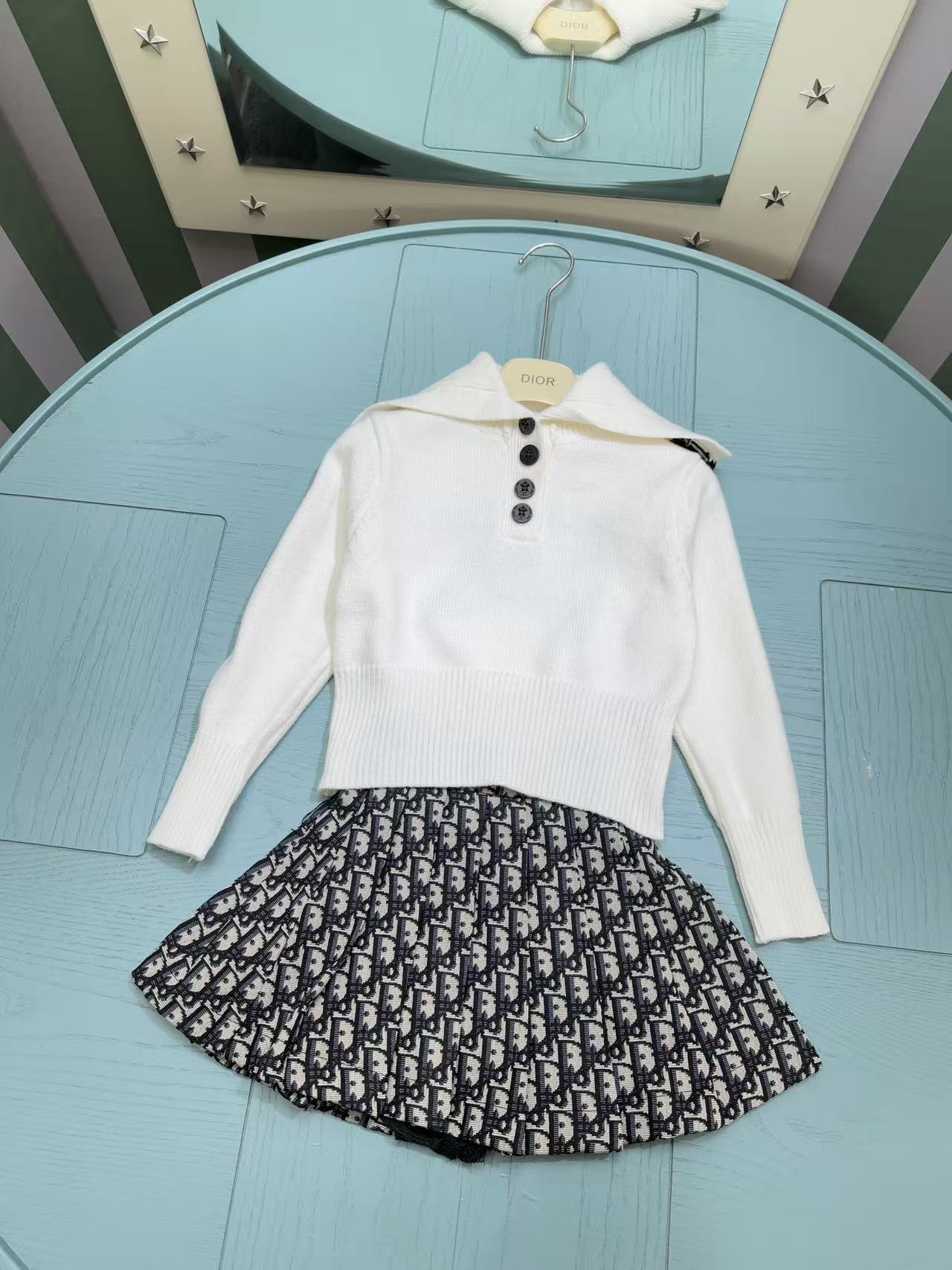 Dior Girl's Knitted Jacket and Skirt Set – Kids Collection – 2025SS