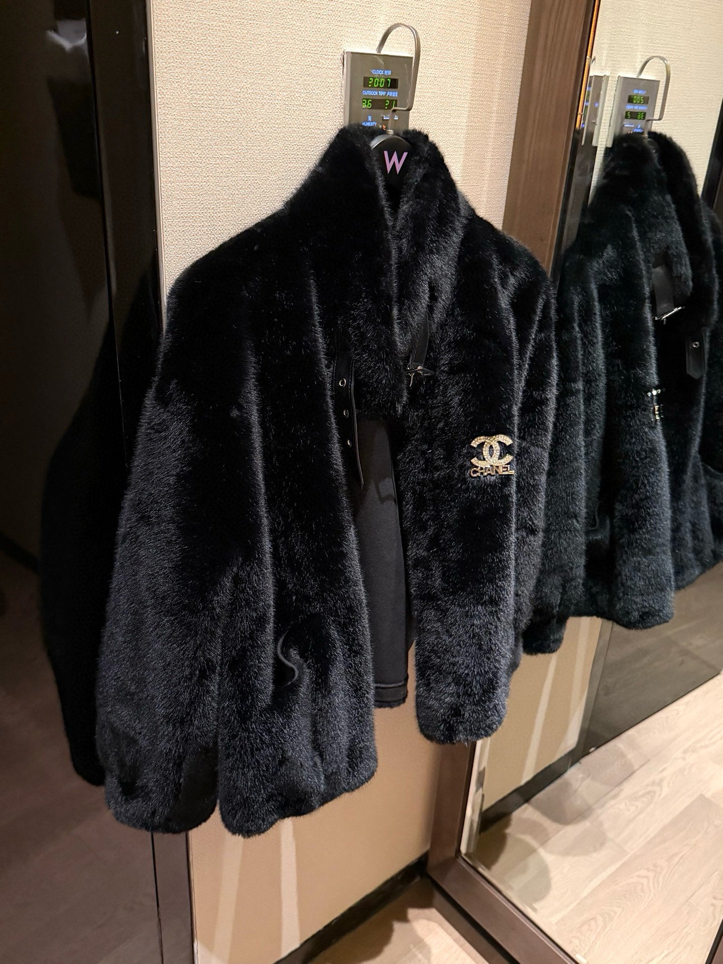 Chanel Faux Fur Coat with Brooch