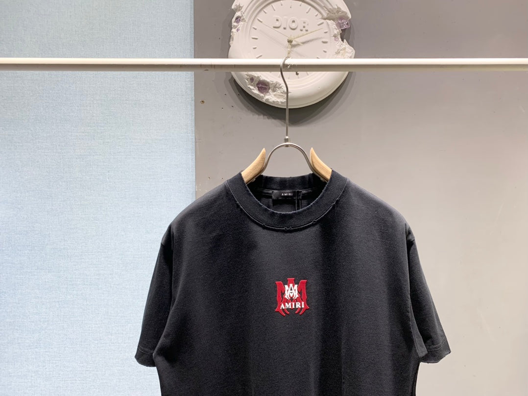 Amiri Washed Distressed Flocked Logo T-Shirt