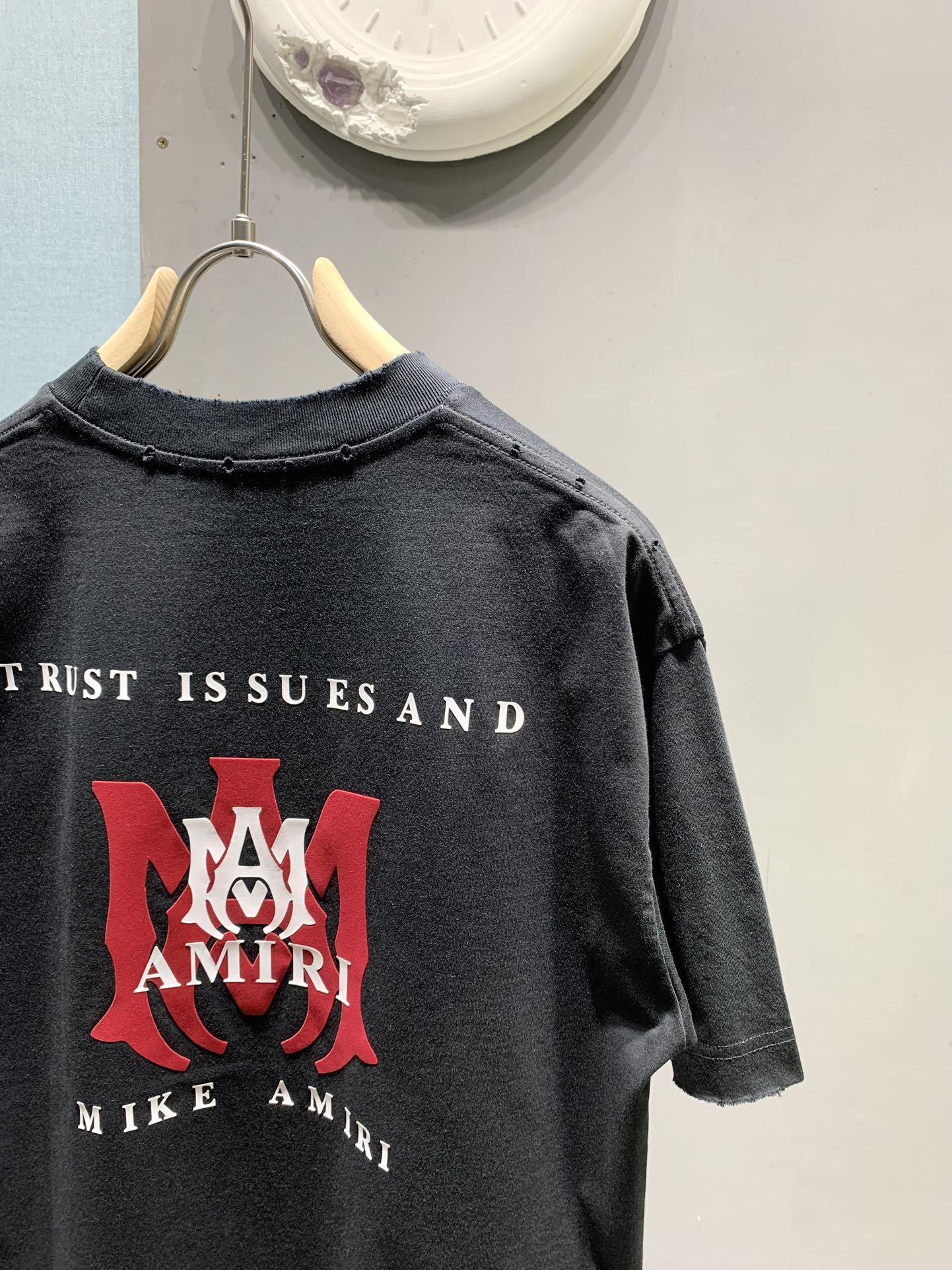 Amiri Washed Distressed Flocked Logo T-Shirt