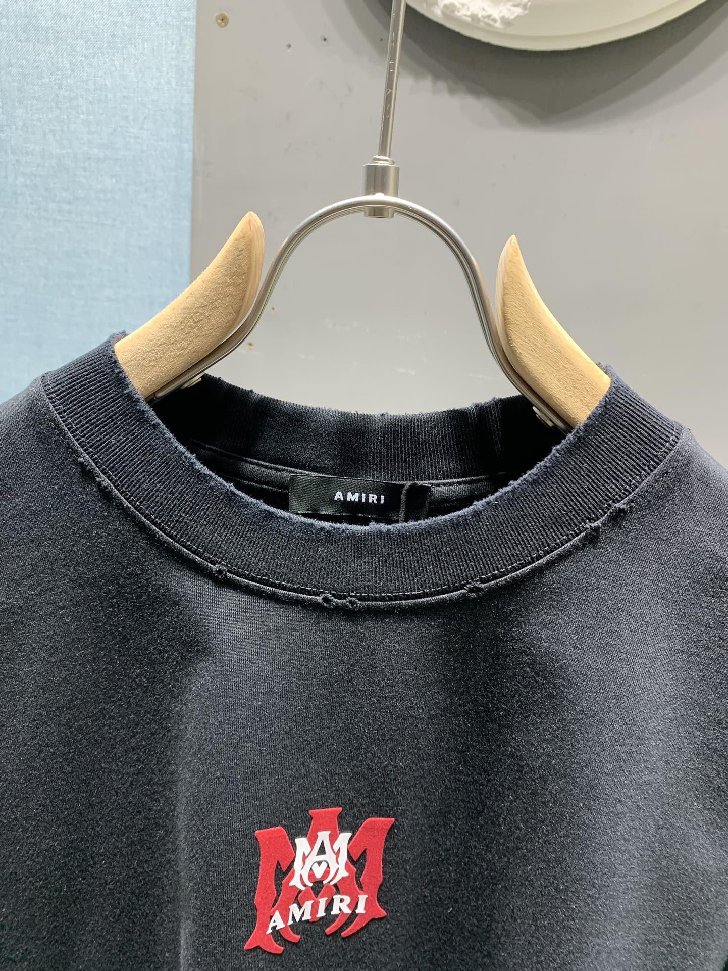 Amiri Washed Distressed Flocked Logo T-Shirt