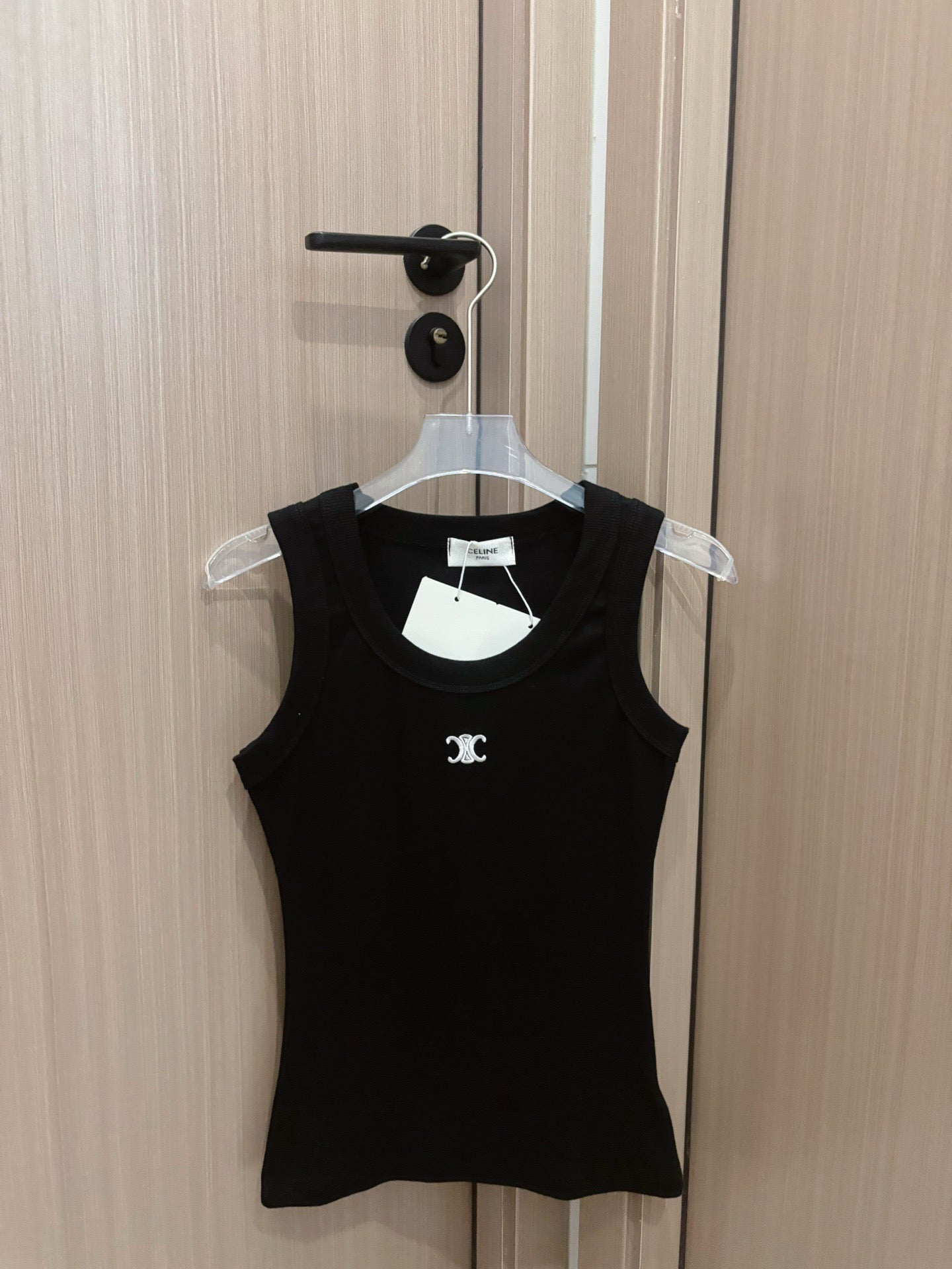 Celine Triomphe Embroidered Ribbed Tank Top