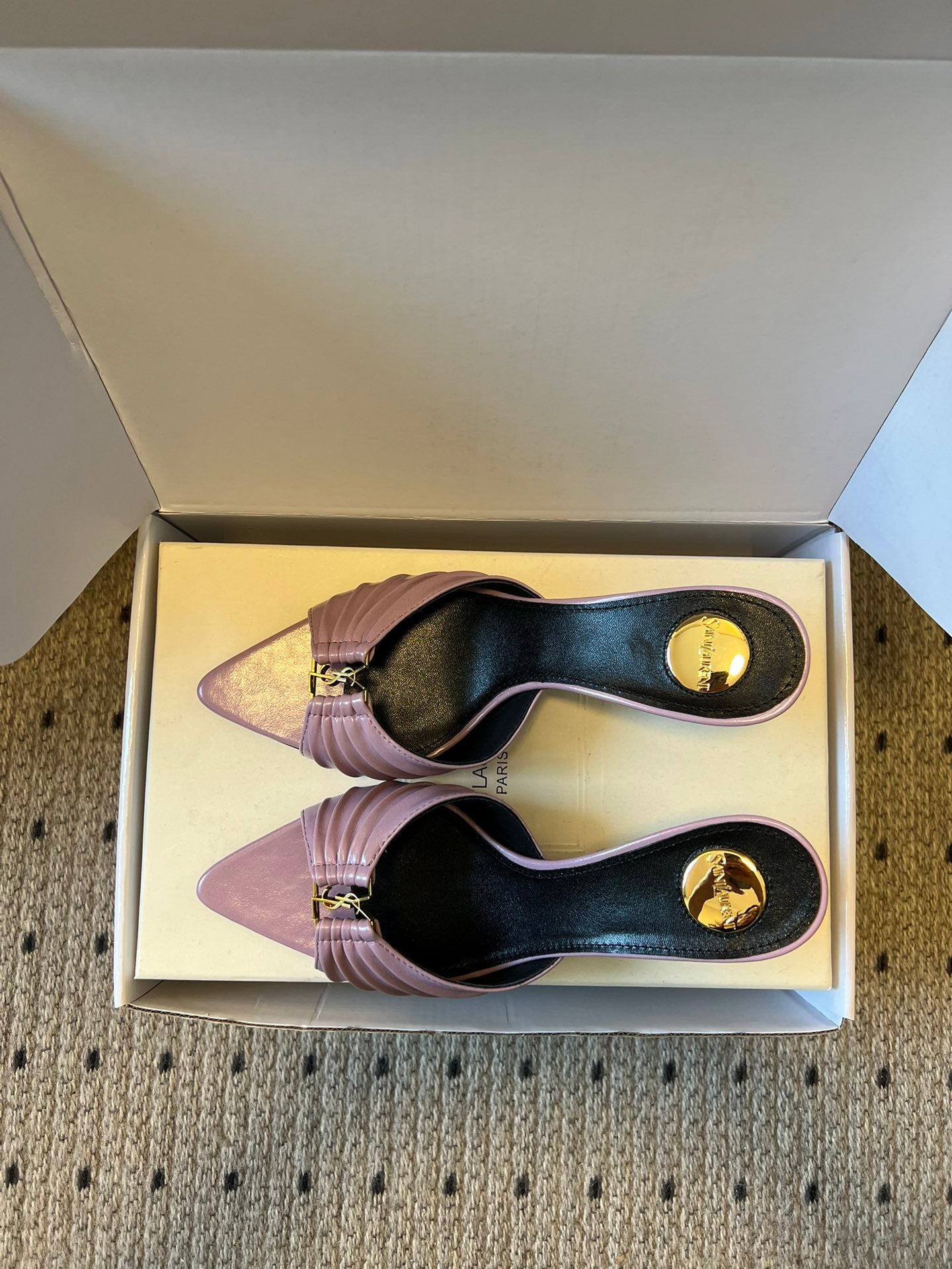 Saint Laurent Pleated Pointed-Toe Mules – 26SS