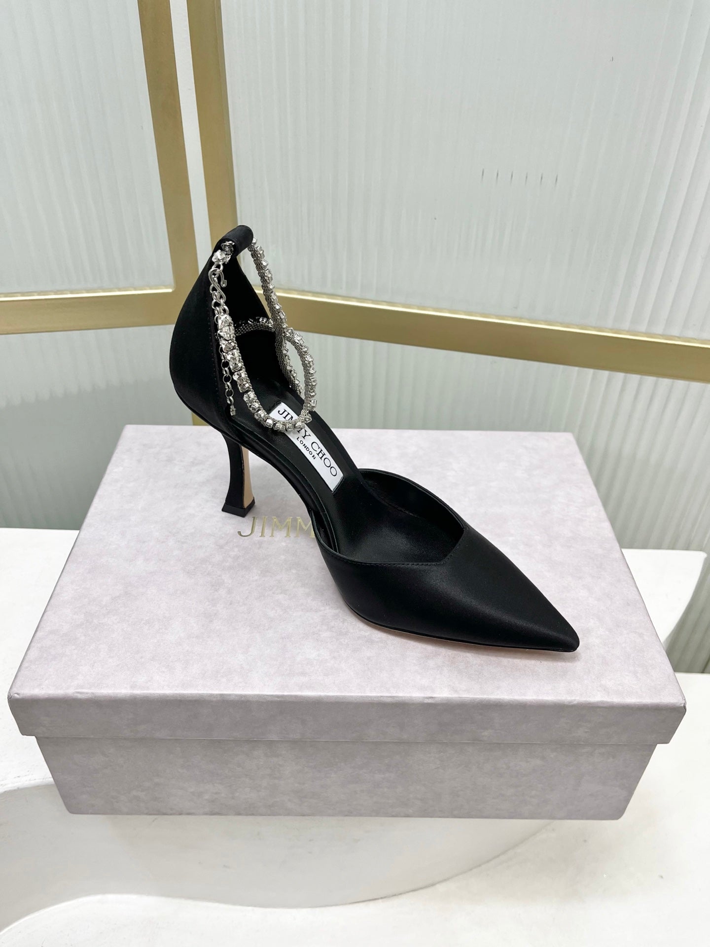 Jimmy Choo Stevie 100 Bow Crystal Silk Heels – 2025SS
