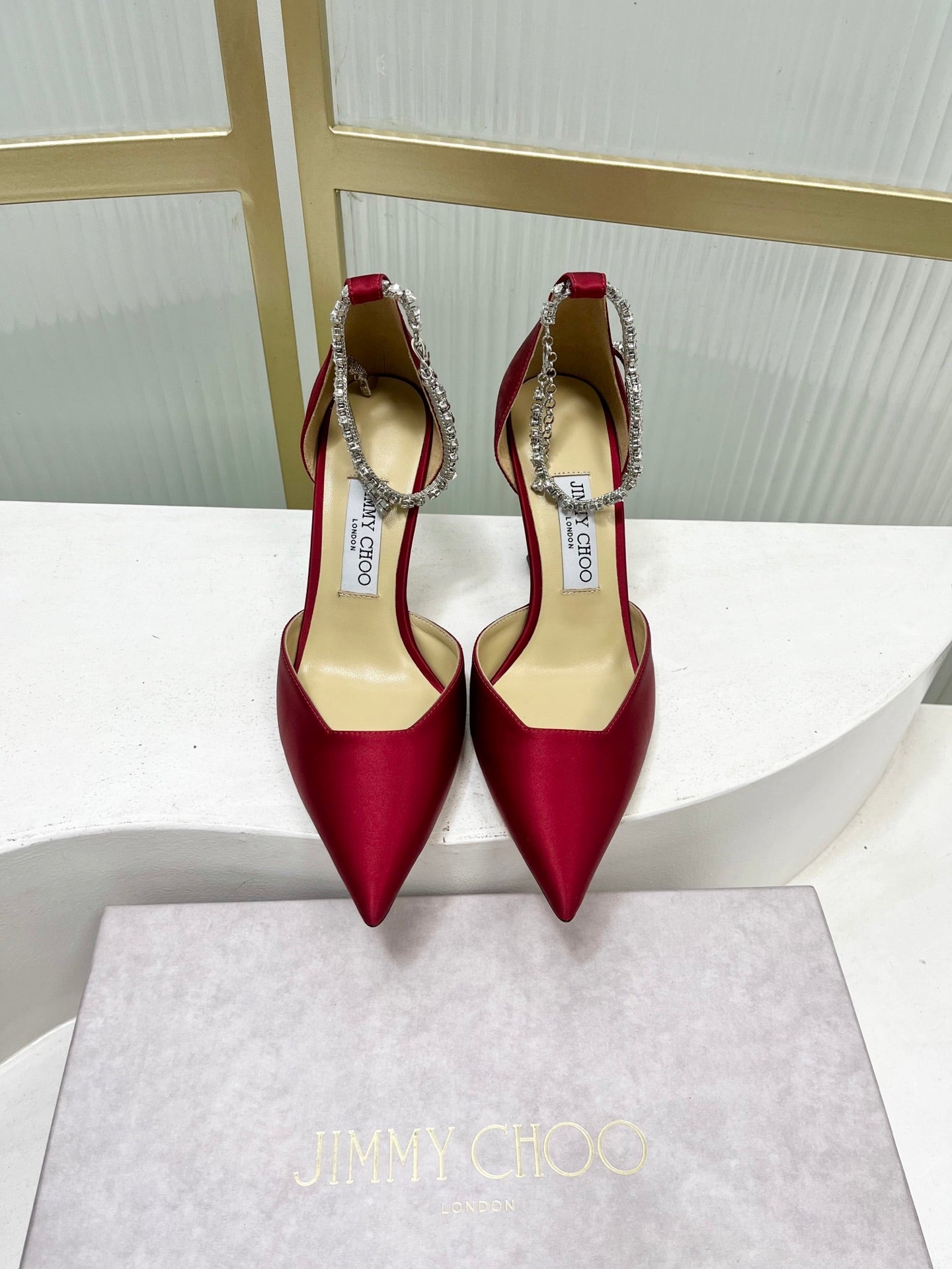 Jimmy Choo Stevie 100 Bow Crystal Silk Heels – 2025SS