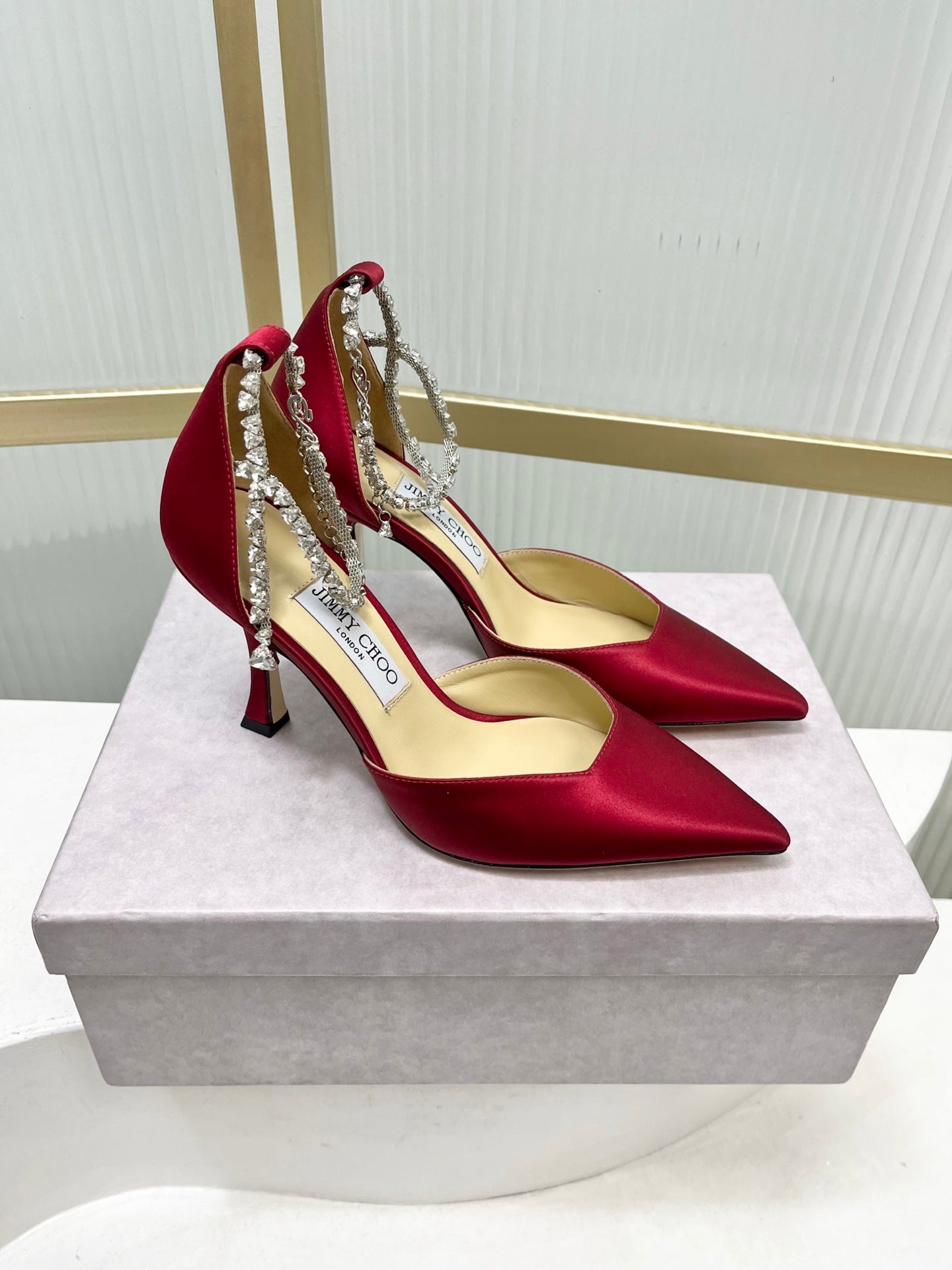 Jimmy Choo Stevie 100 Bow Crystal Silk Heels – 2025SS