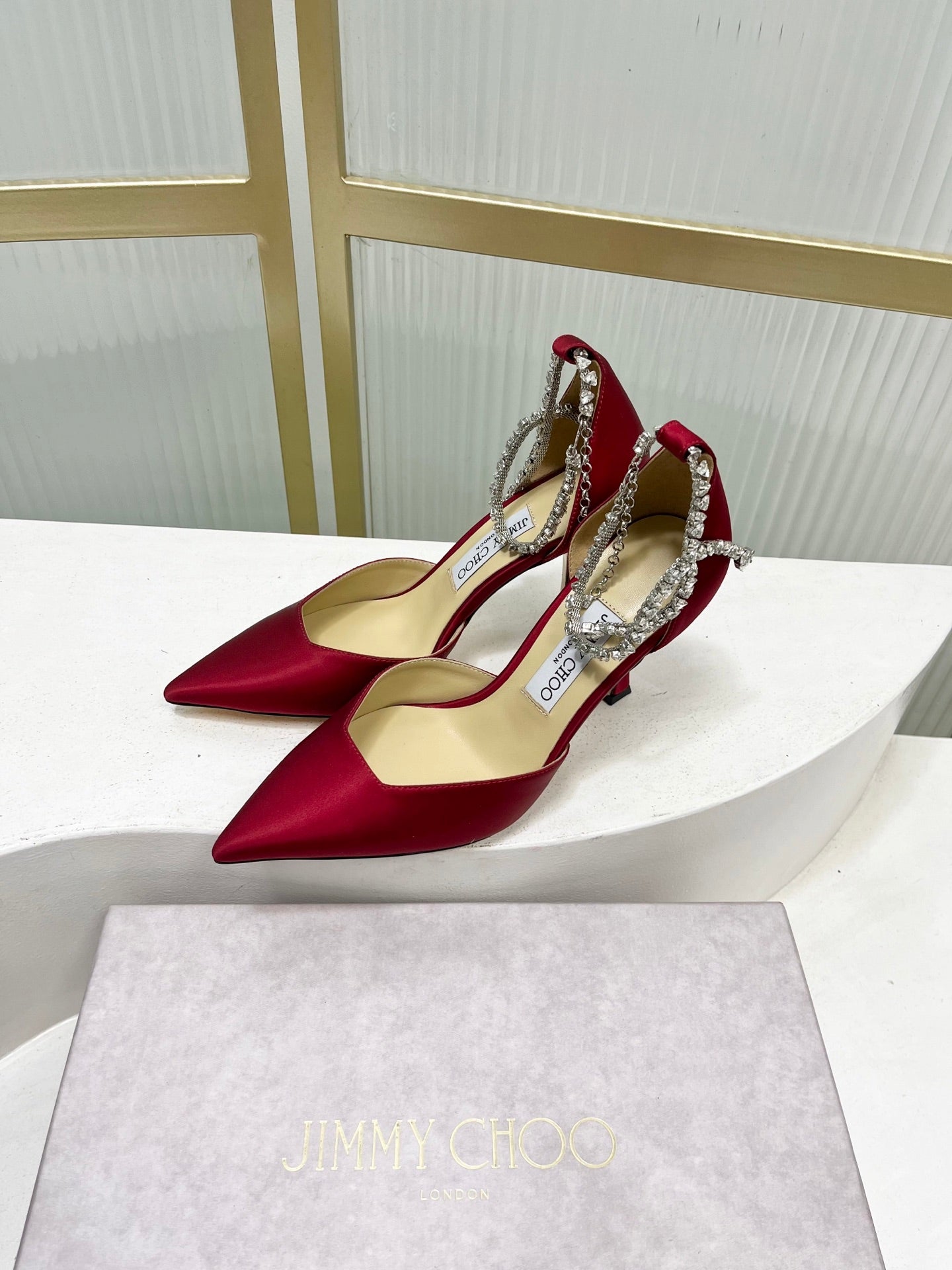 Jimmy Choo Stevie 100 Bow Crystal Silk Heels – 2025SS