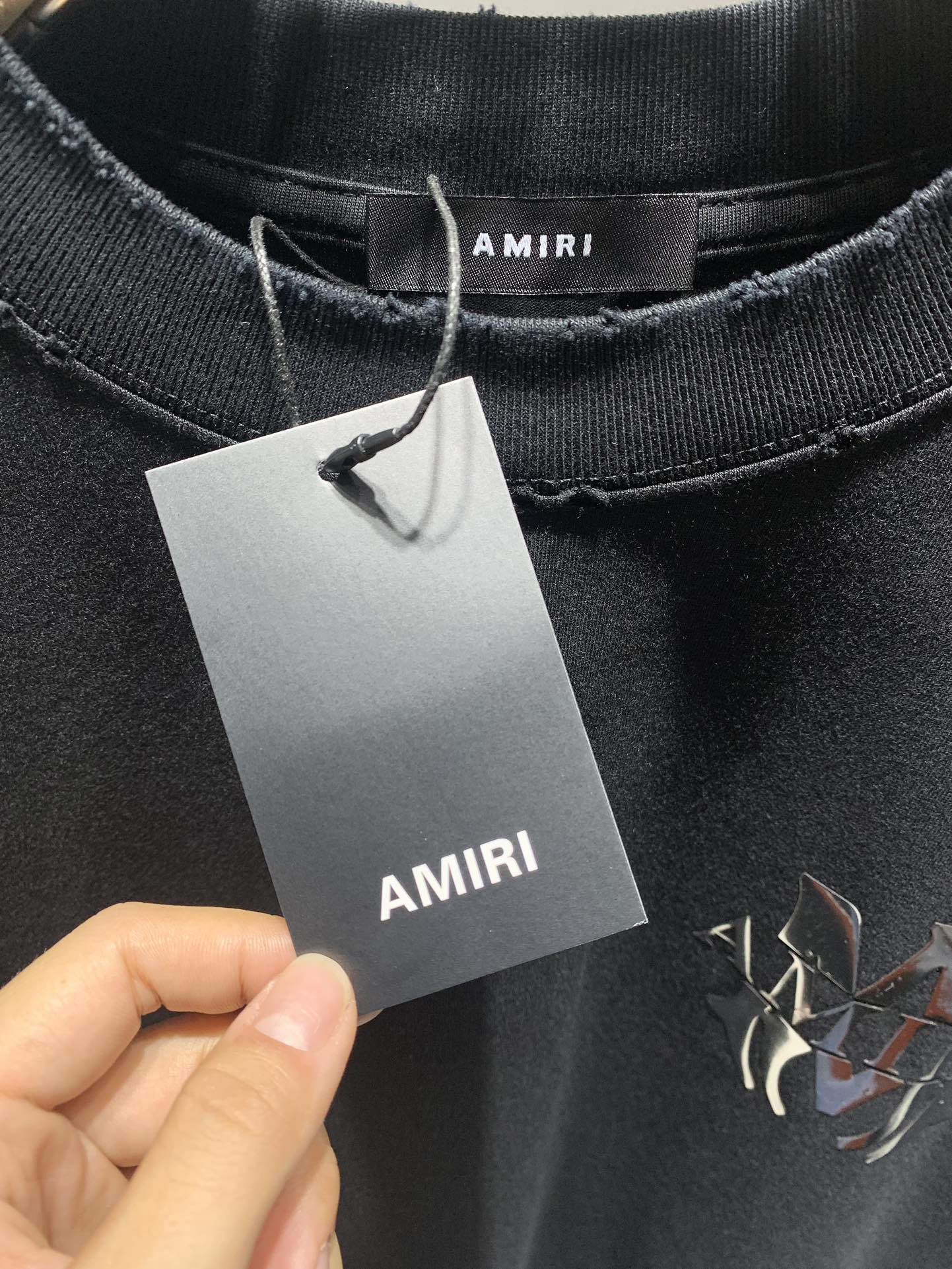 Amiri Laser-Cut Logo Distressed T-Shirt