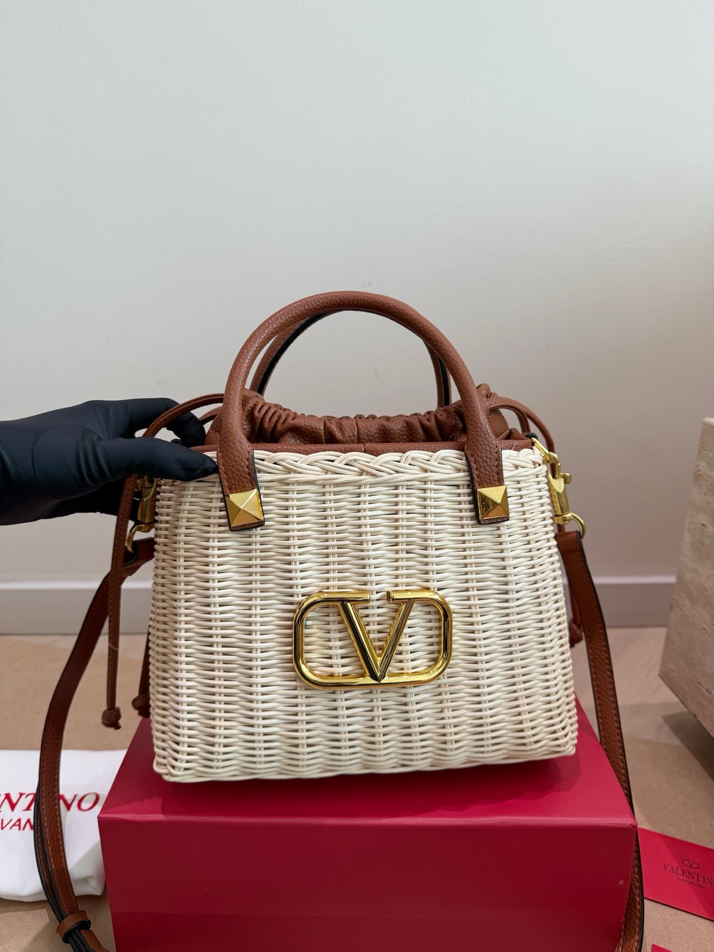 Valentino Loco Straw Shoulder Bag
