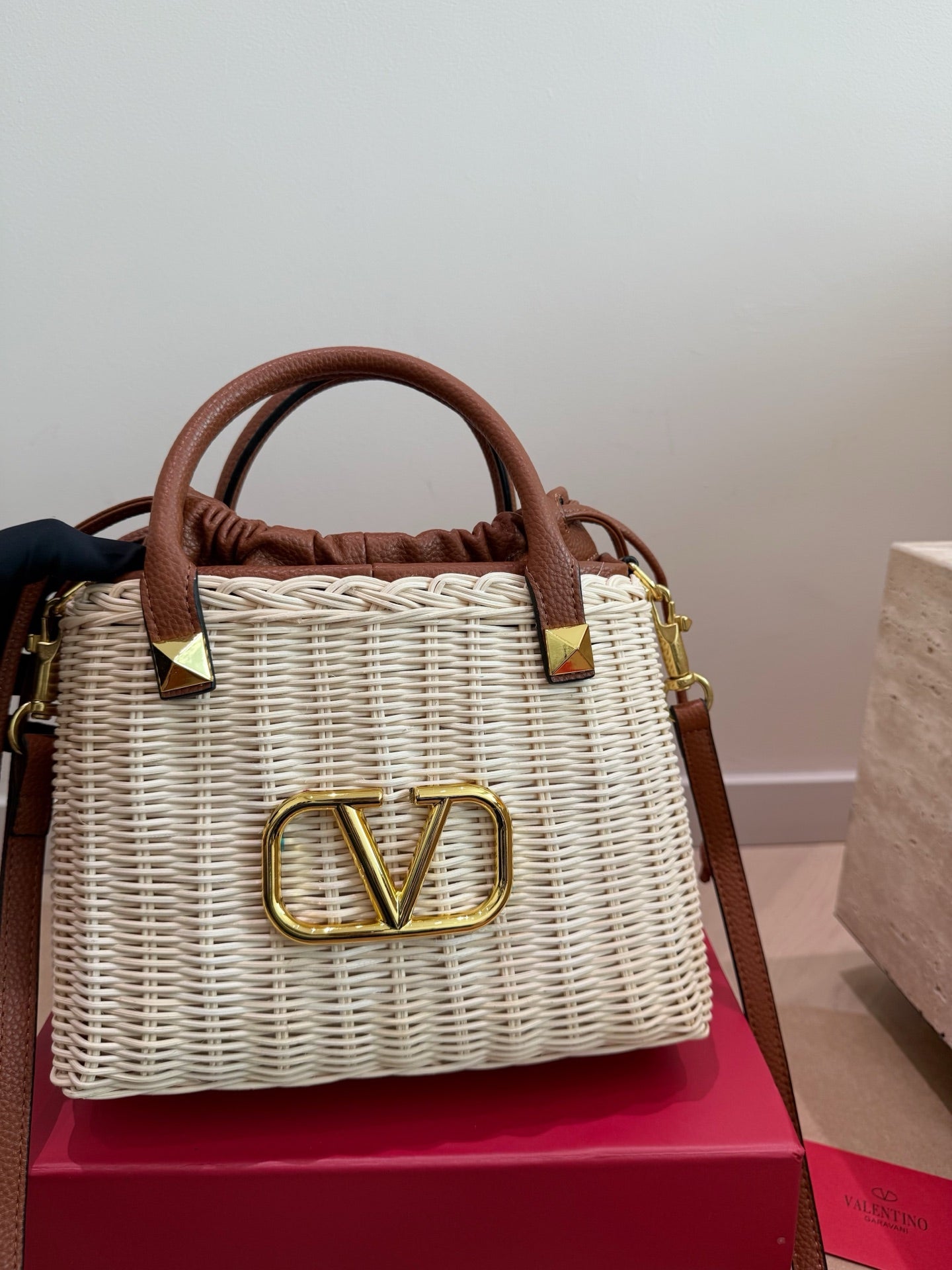 Valentino Loco Straw Shoulder Bag