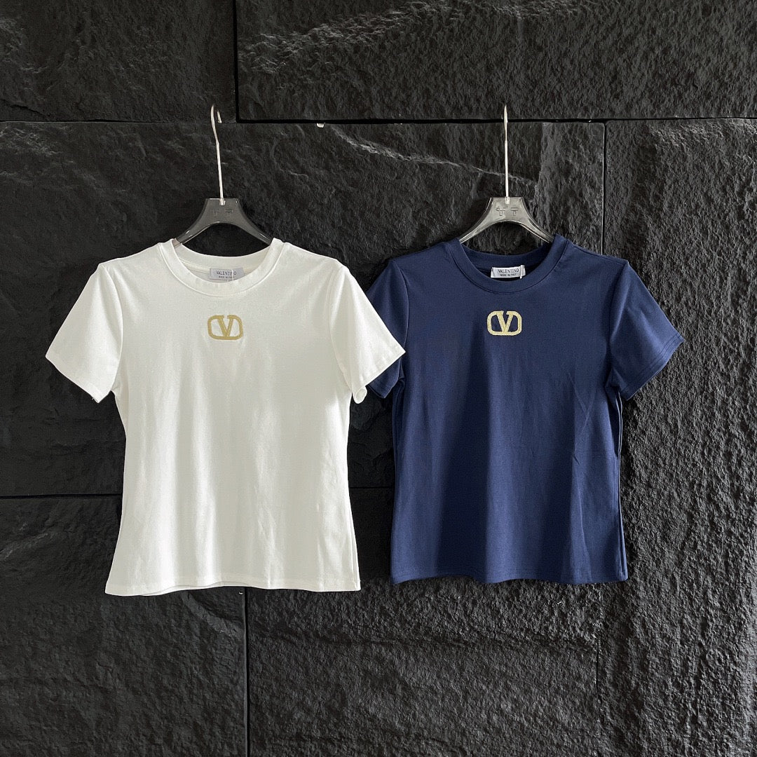 Valentino V-Logo Gold Thread Embroidery T-Shirt