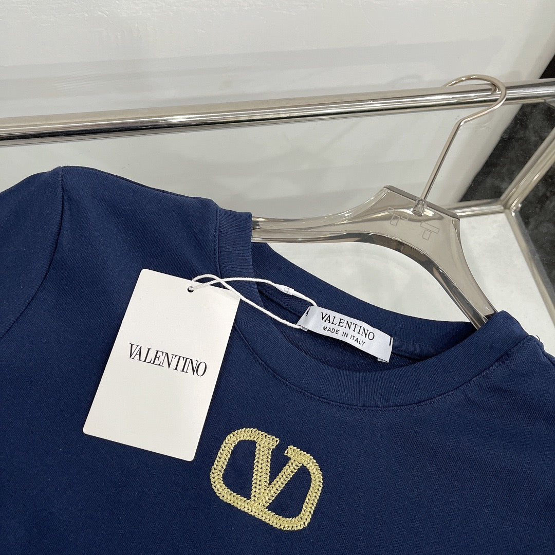Valentino V-Logo Gold Thread Embroidery T-Shirt