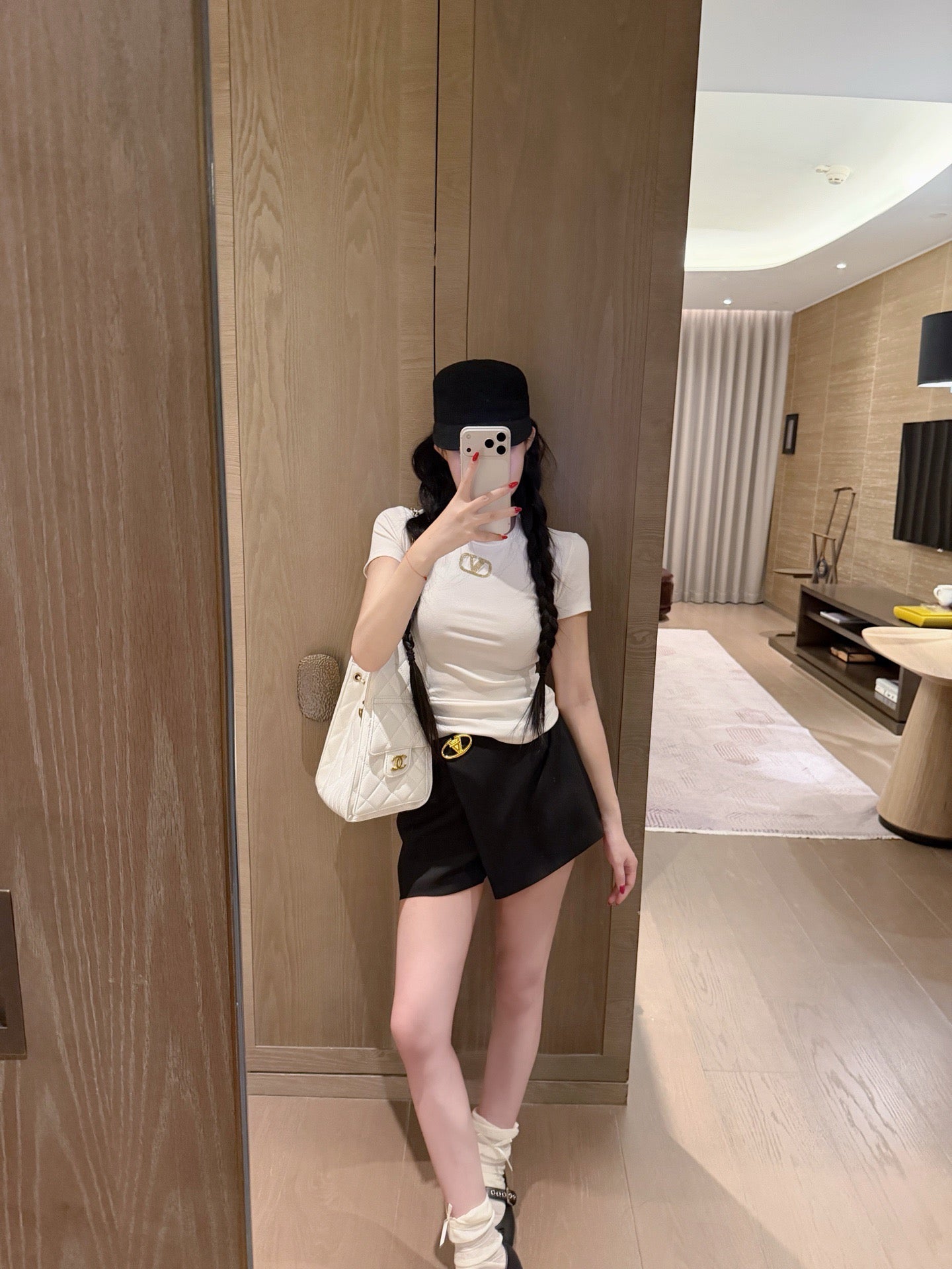 Valentino V-Logo Gold Thread Embroidery T-Shirt