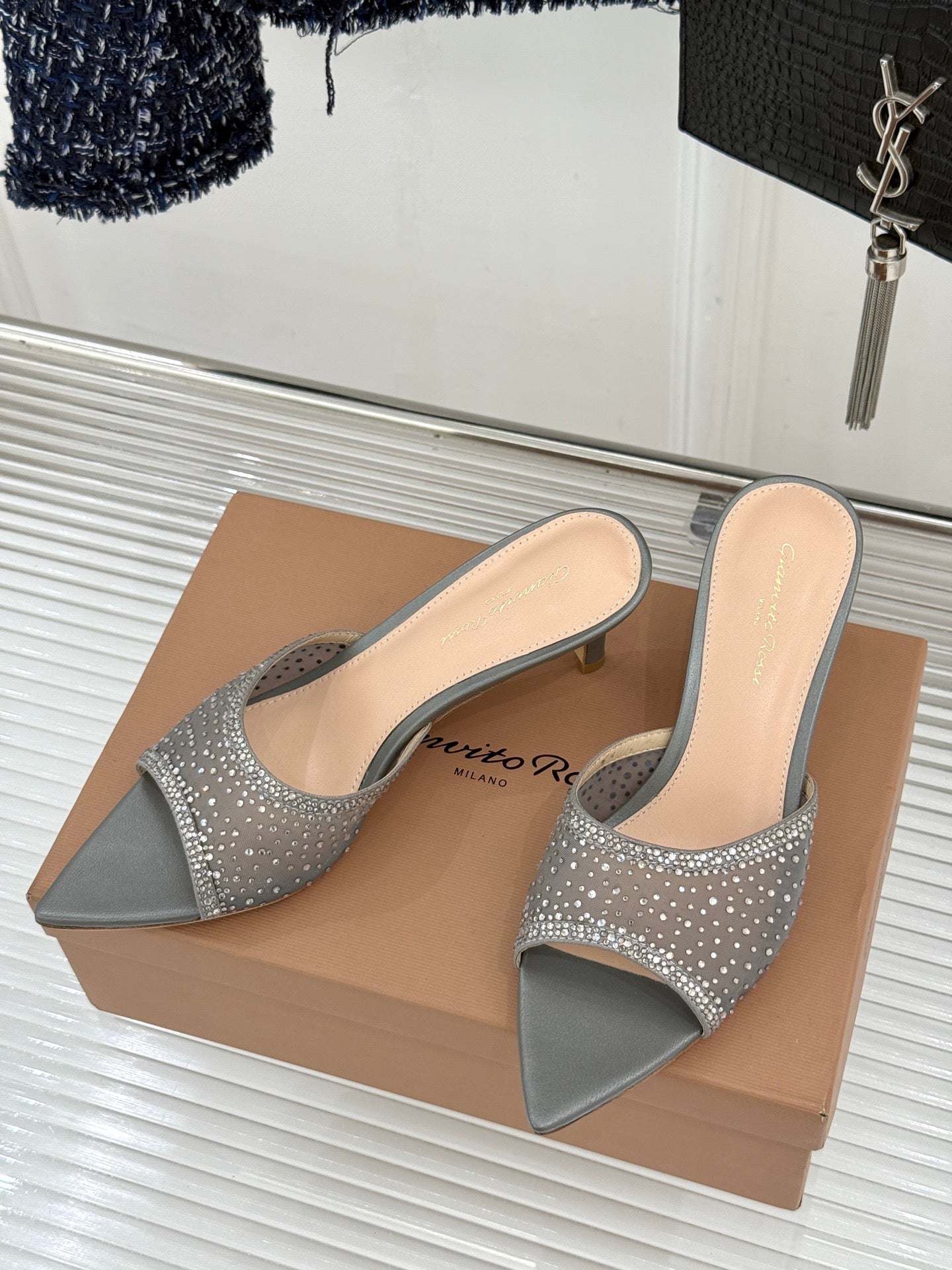 Gianvito Rossi Mesh Rhinestone Pointed-Toe Mules – 26WF