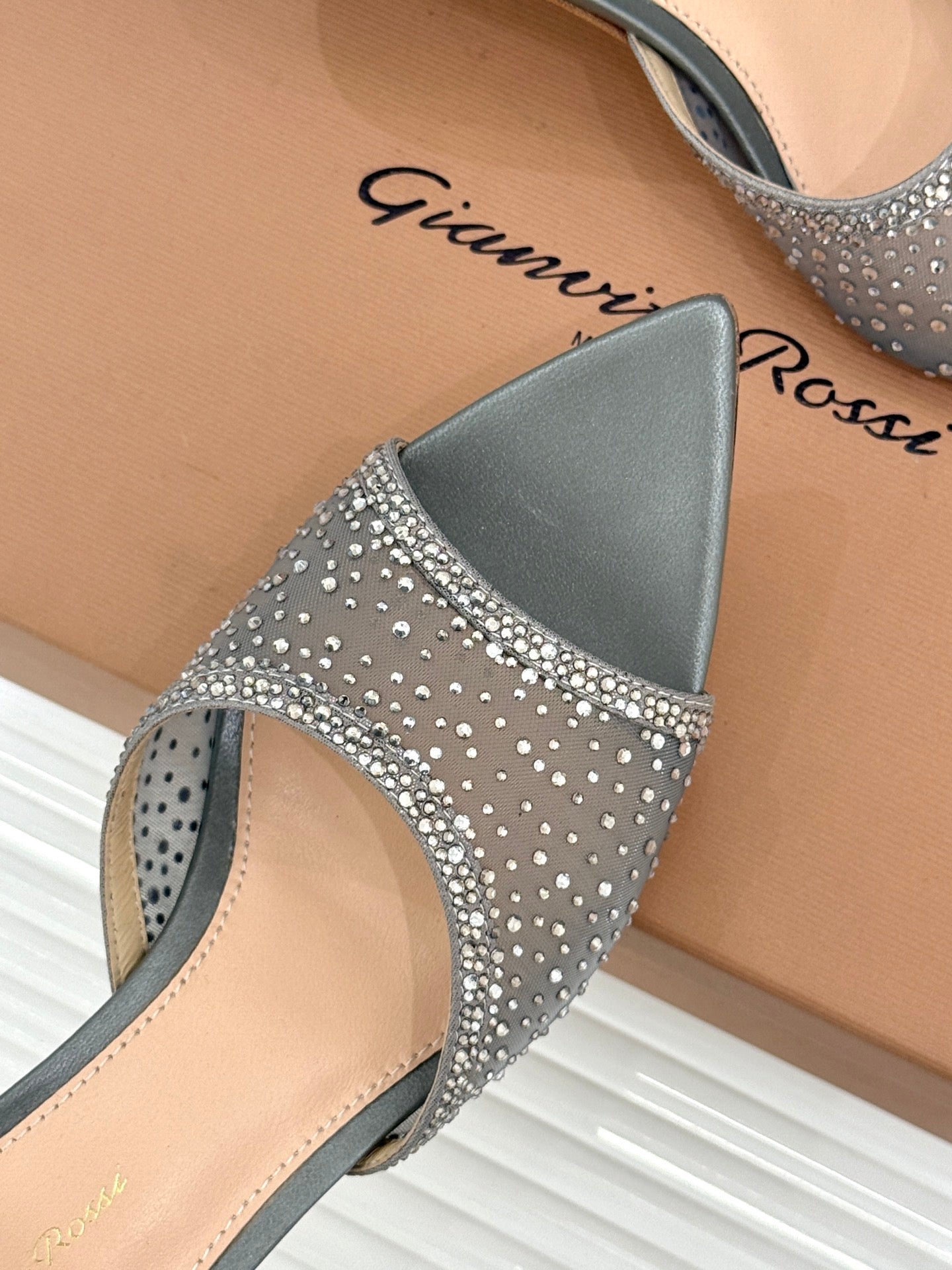 Gianvito Rossi Mesh Rhinestone Pointed-Toe Mules – 26WF