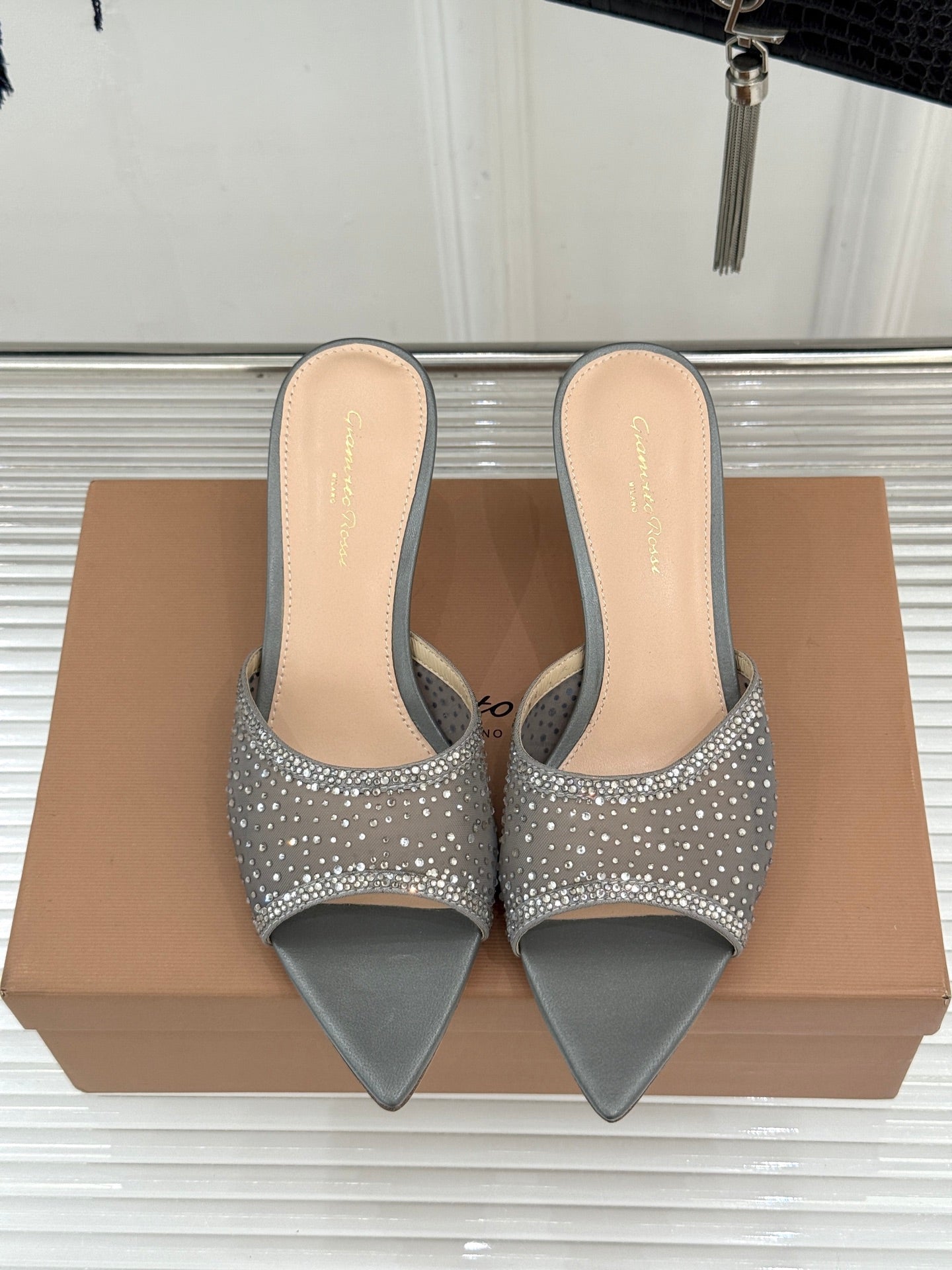 Gianvito Rossi Mesh Rhinestone Pointed-Toe Mules – 26WF