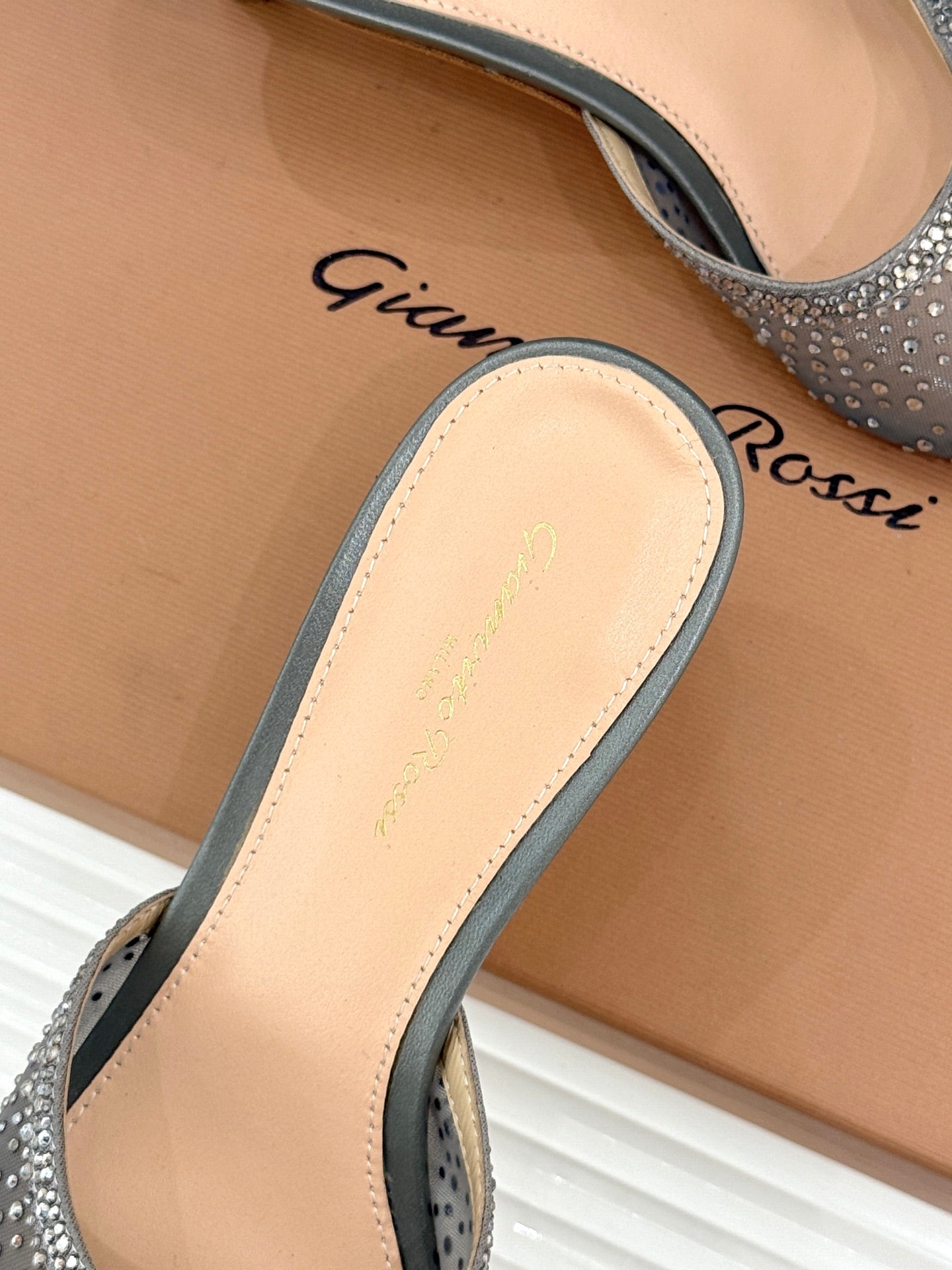 Gianvito Rossi Mesh Rhinestone Pointed-Toe Mules – 26WF
