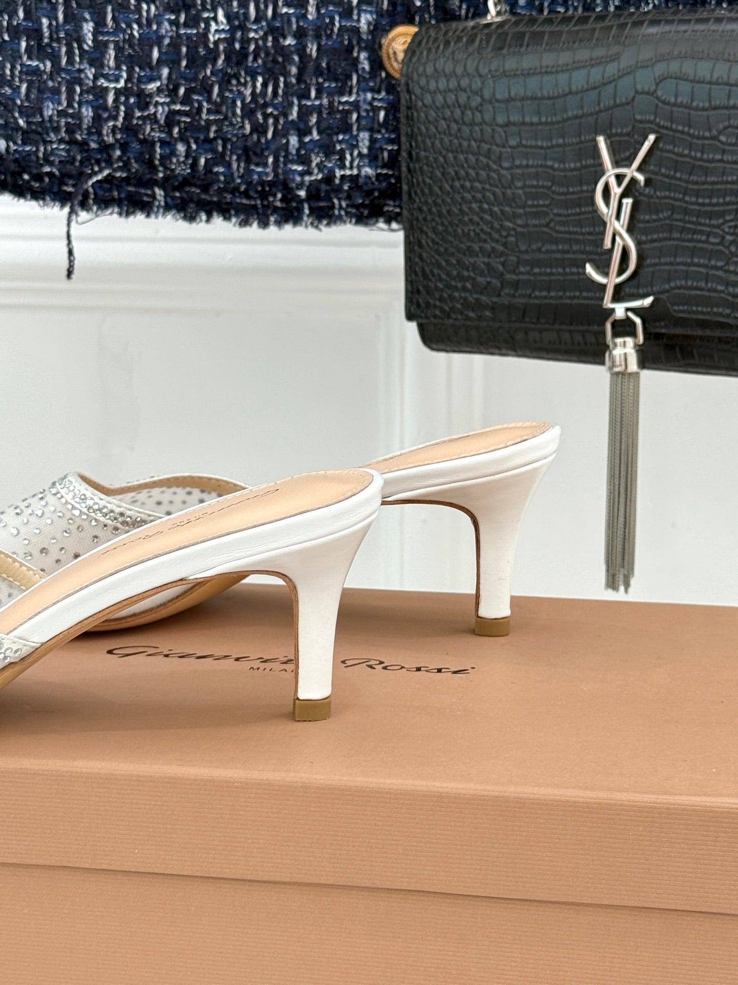 Gianvito Rossi Mesh Rhinestone Pointed-Toe Mules – 26WF