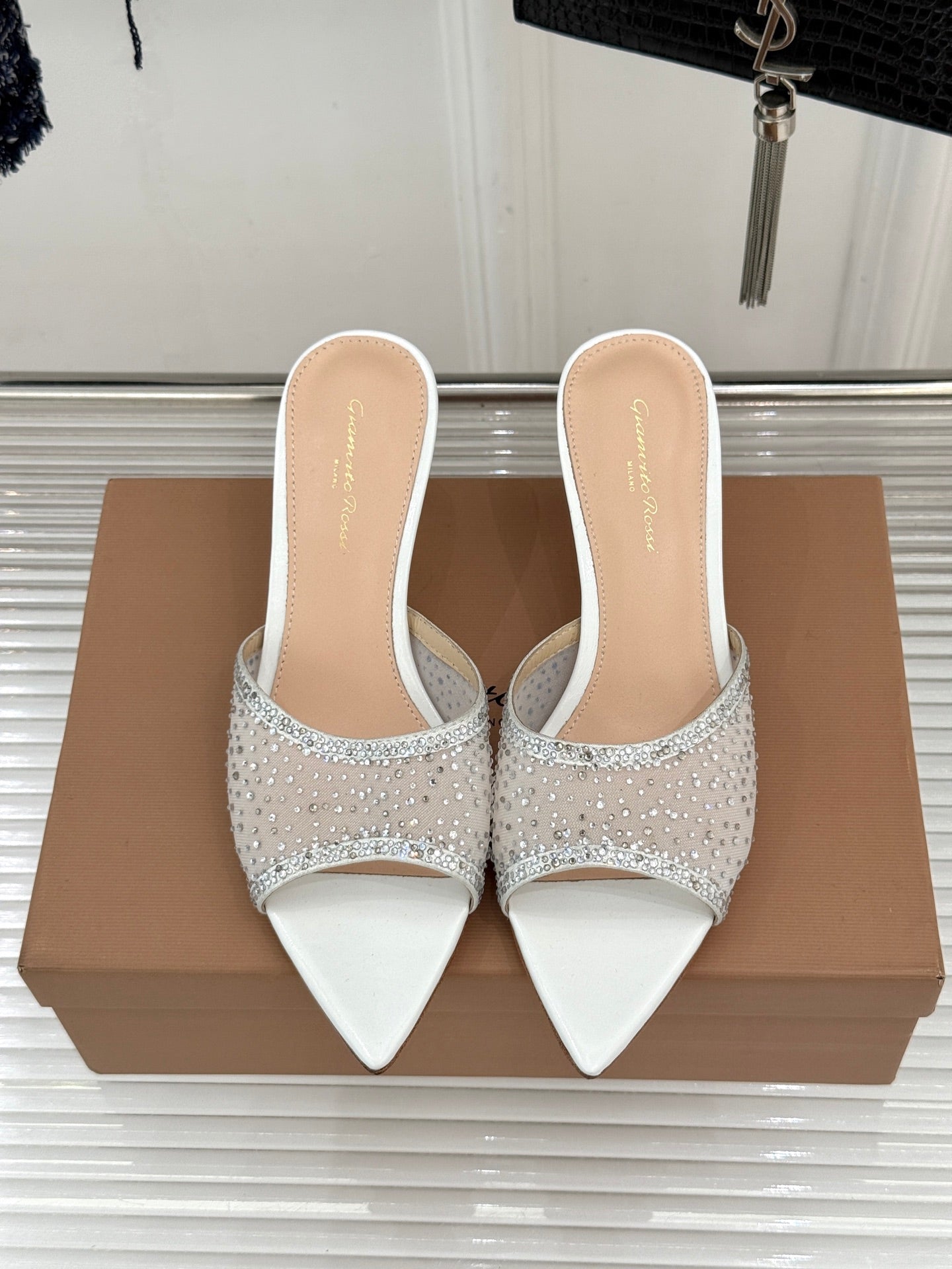 Gianvito Rossi Mesh Rhinestone Pointed-Toe Mules – 26WF