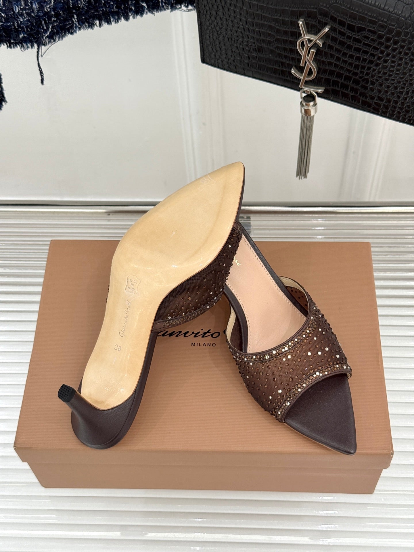 Gianvito Rossi Mesh Rhinestone Pointed-Toe Mules – 26WF