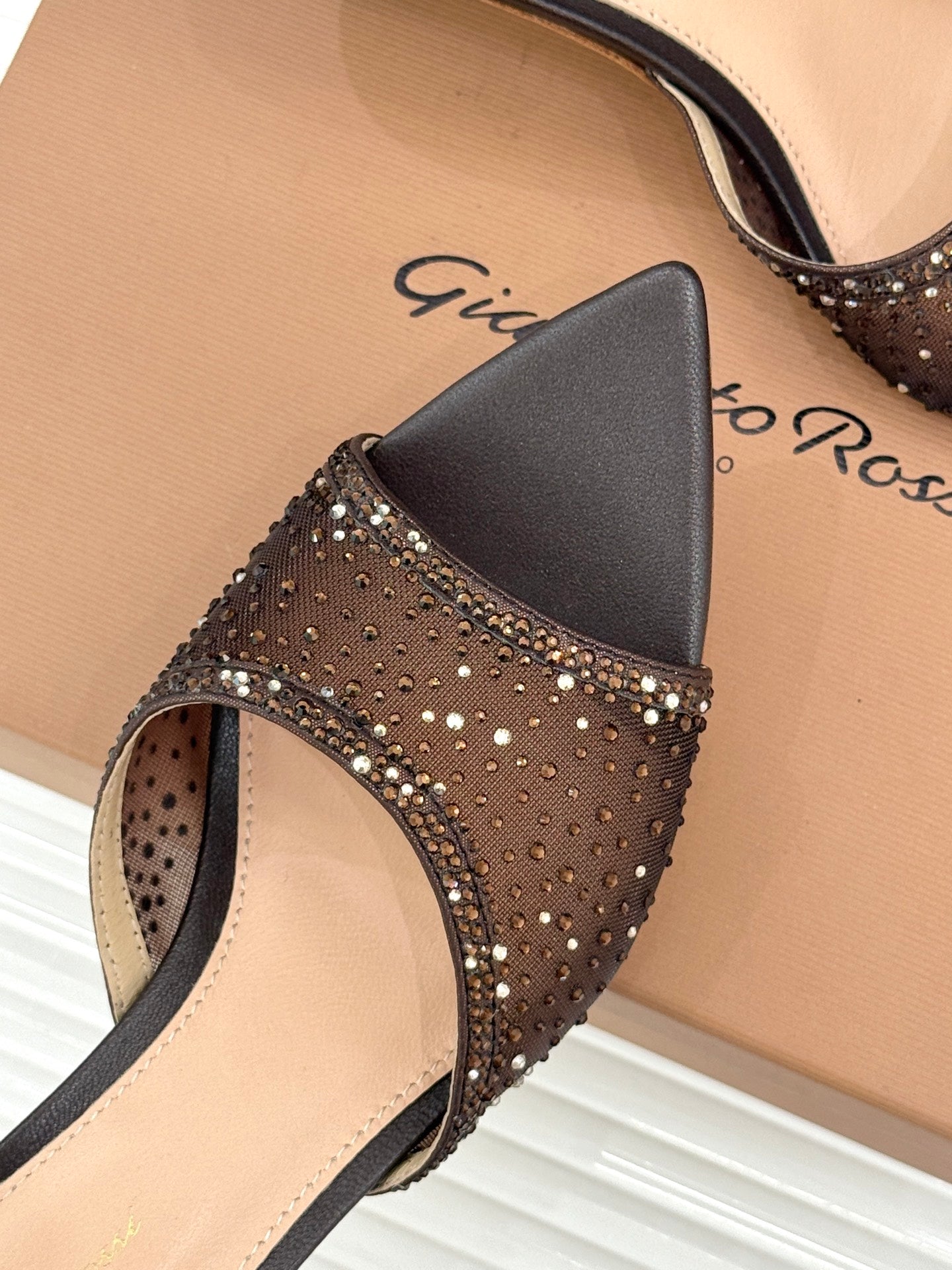 Gianvito Rossi Mesh Rhinestone Pointed-Toe Mules – 26WF