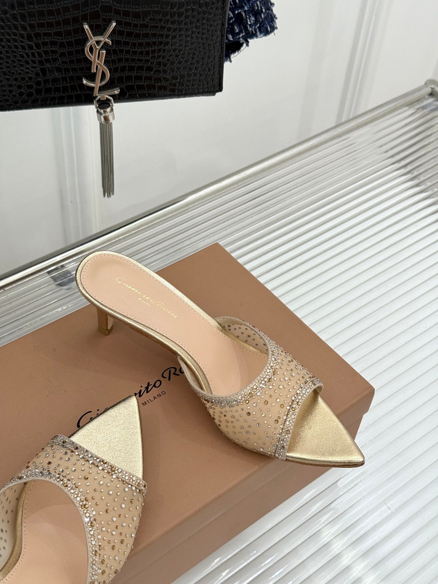 Gianvito Rossi Mesh Rhinestone Pointed-Toe Mules – 26WF