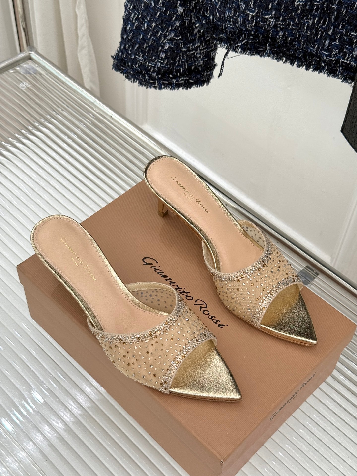 Gianvito Rossi Mesh Rhinestone Pointed-Toe Mules – 26WF